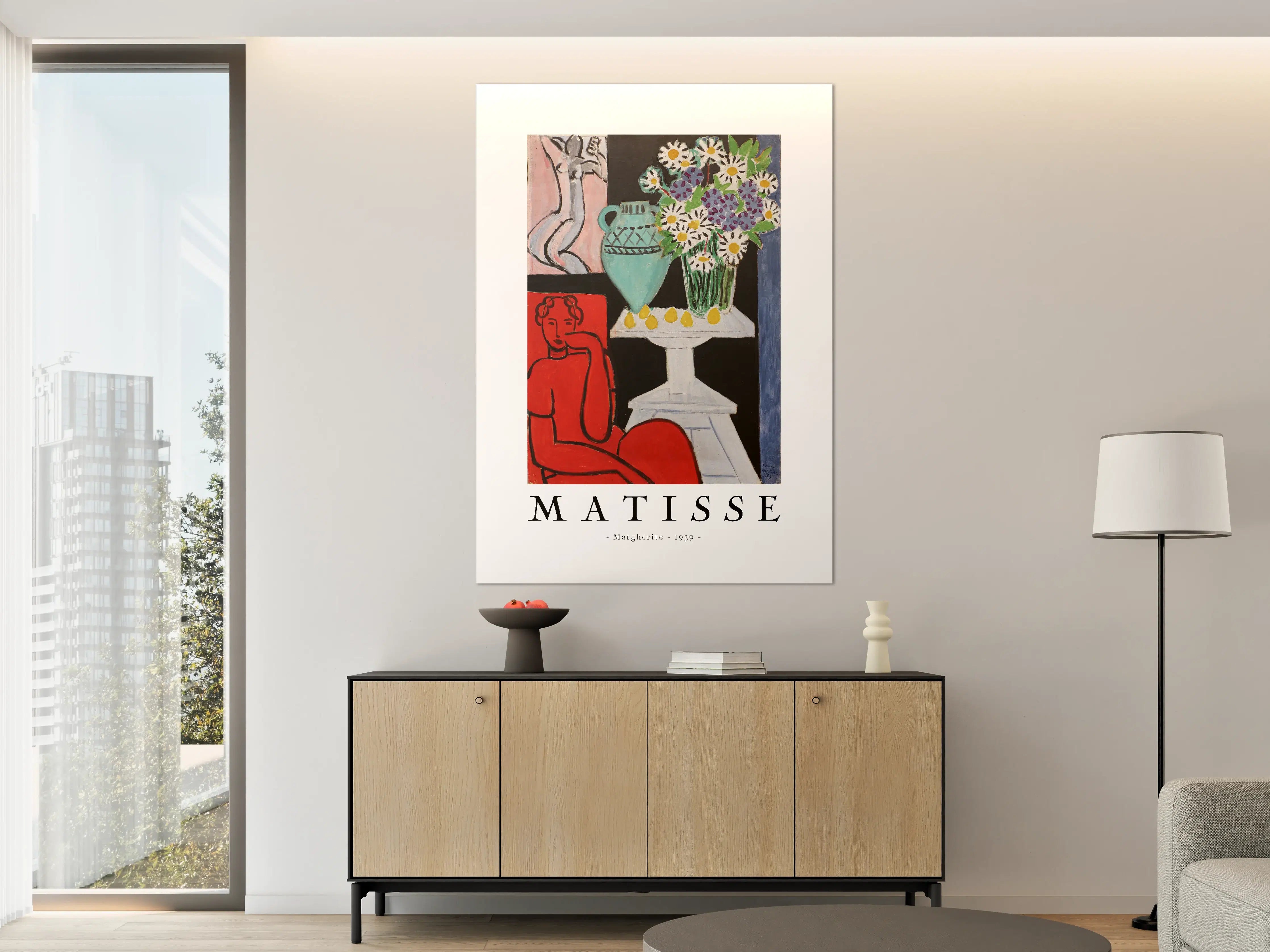 Große Wandbilder - Farbenfrohes Gemälde mit Blumenvase und abstrakter Figur