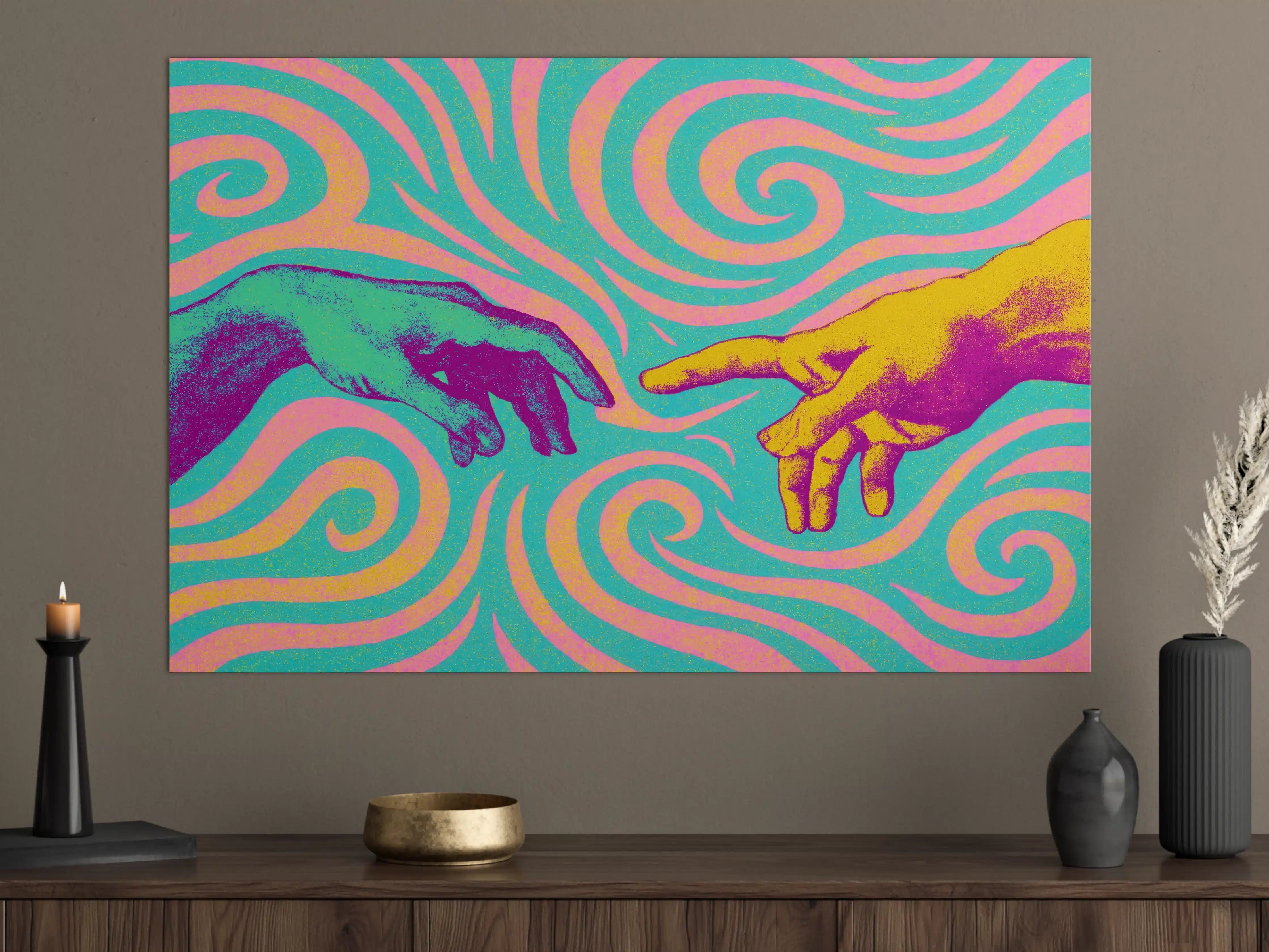 Große Wandbilder - Farbenfrohes Kunstwerk mit spiralförmigen Mustern
