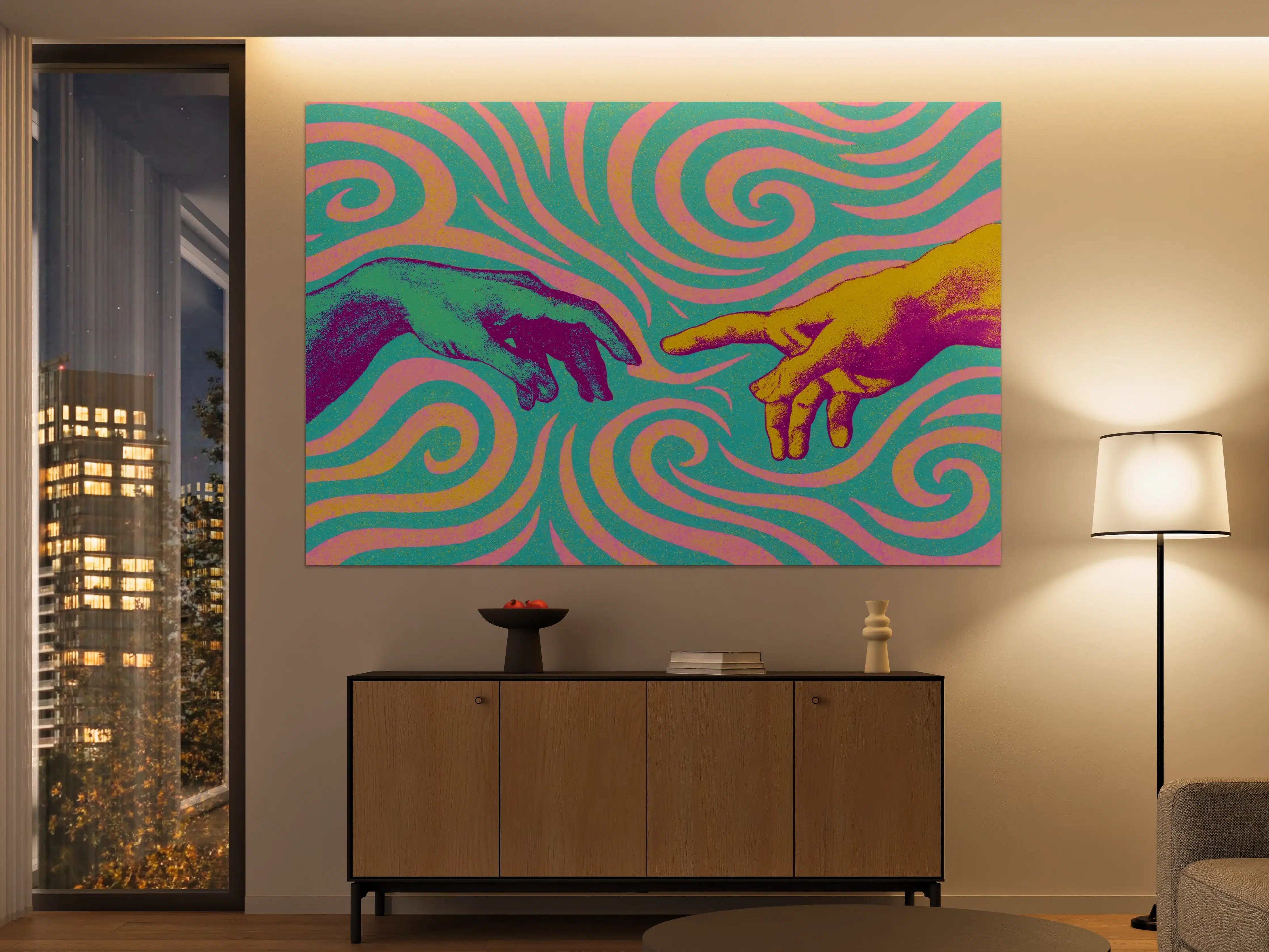 Große Wandbilder - Farbenfrohes Kunstwerk mit spiralförmigen Mustern