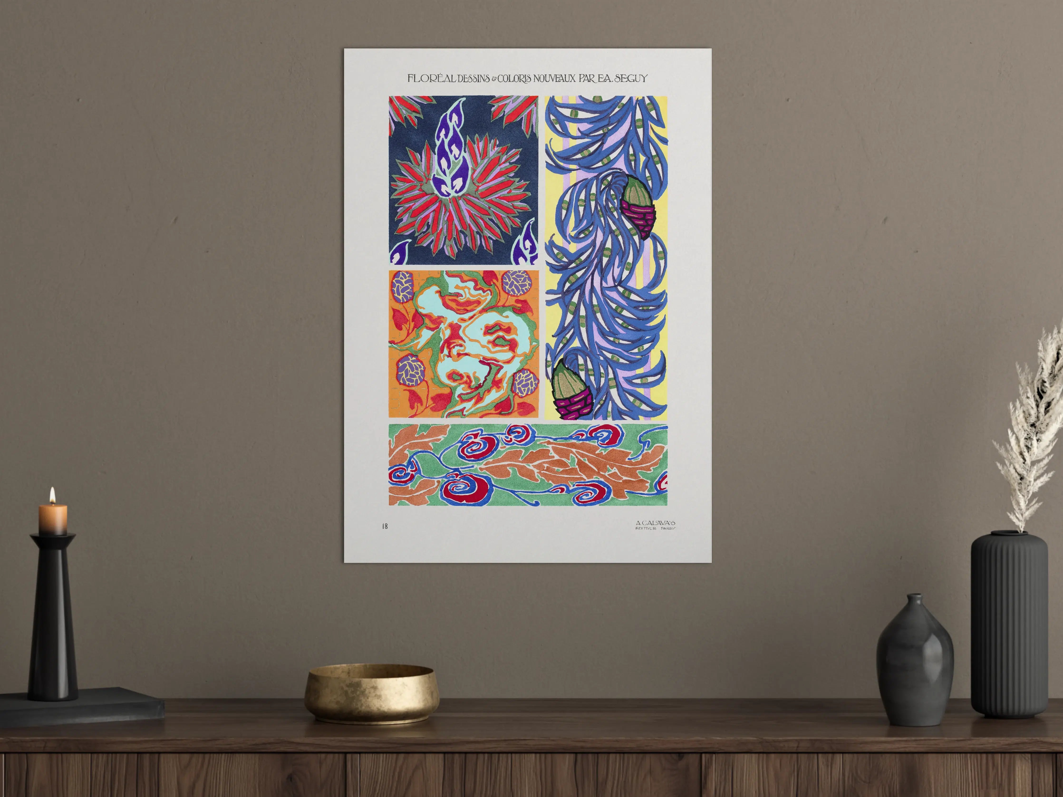 Große Wandbilder - Farbenfrohes, abstraktes Wandbild mit floralen Mustern