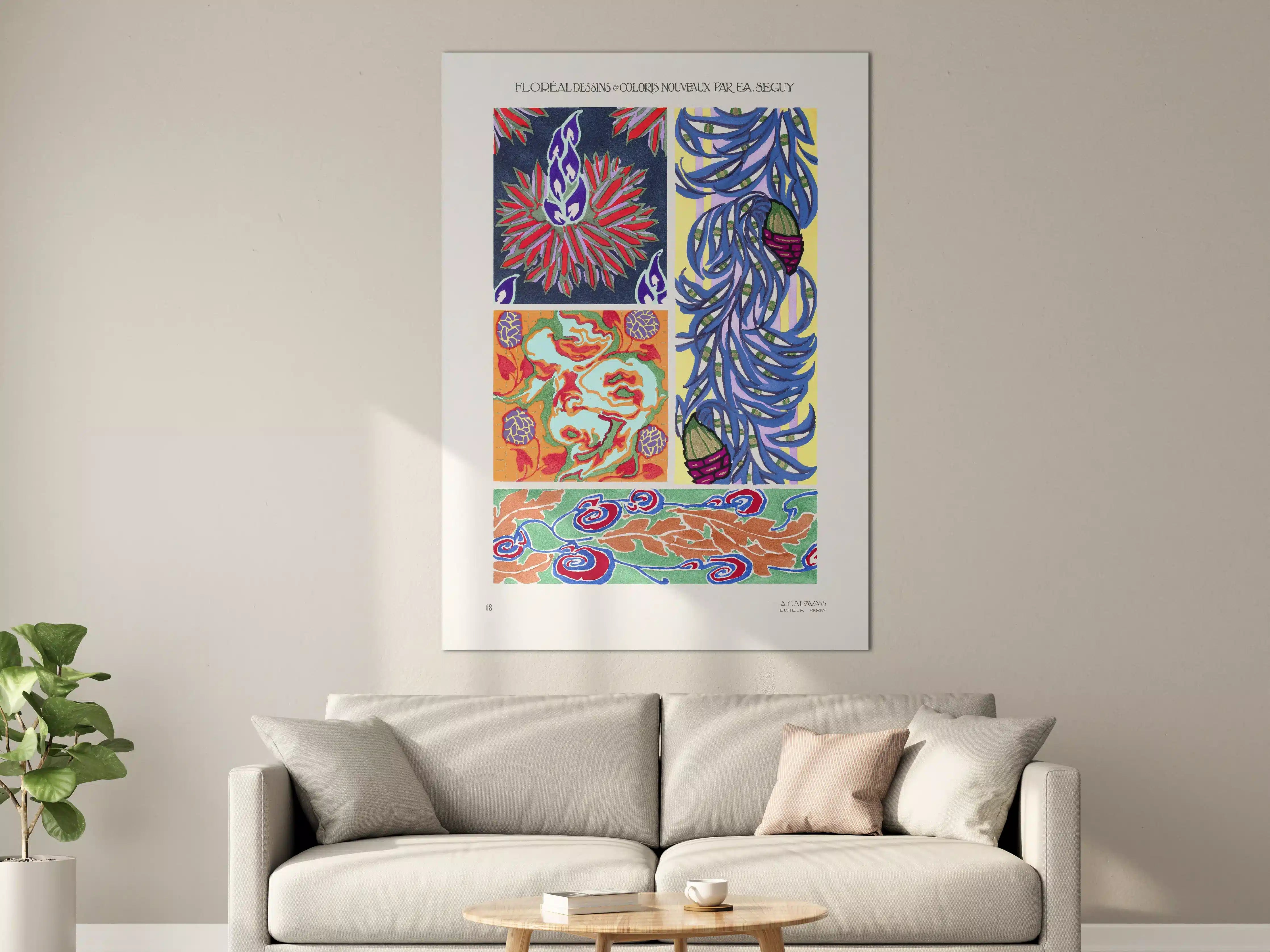 Große Wandbilder - Farbenfrohes, abstraktes Wandbild mit floralen Mustern