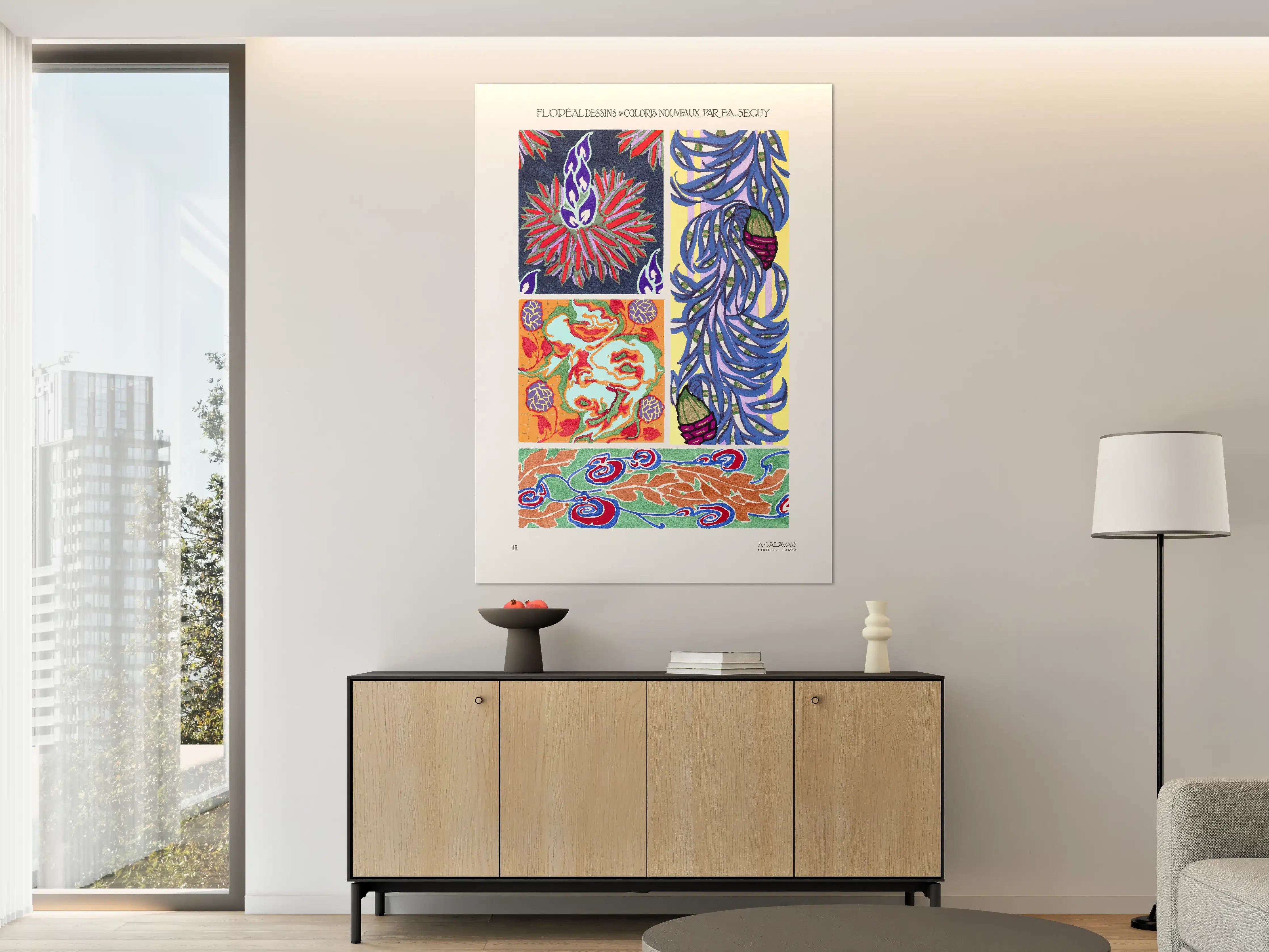 Große Wandbilder - Farbenfrohes, abstraktes Wandbild mit floralen Mustern