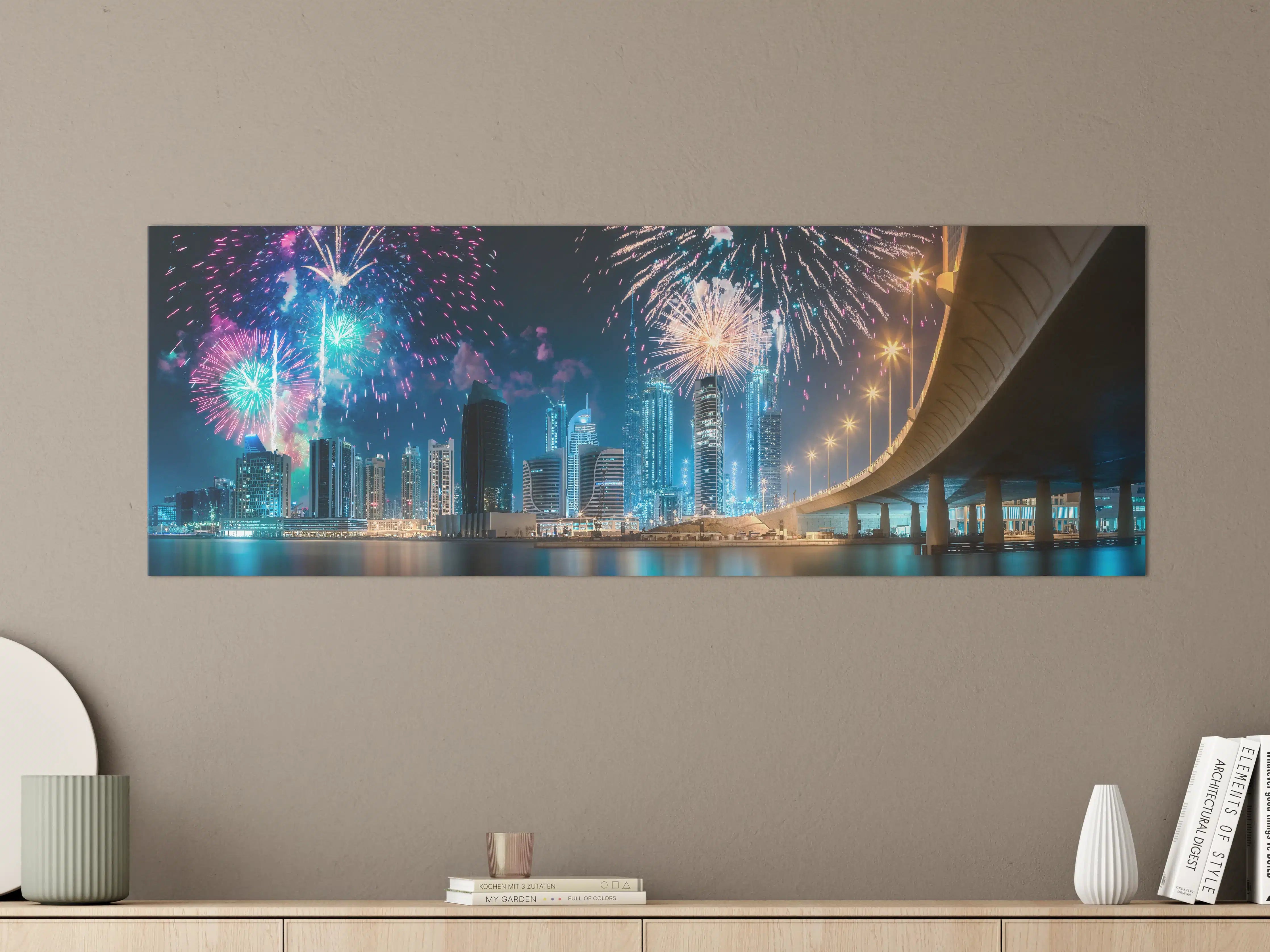 Große Wandbilder - Farbenpracht Feuerwerk Dubai Nacht