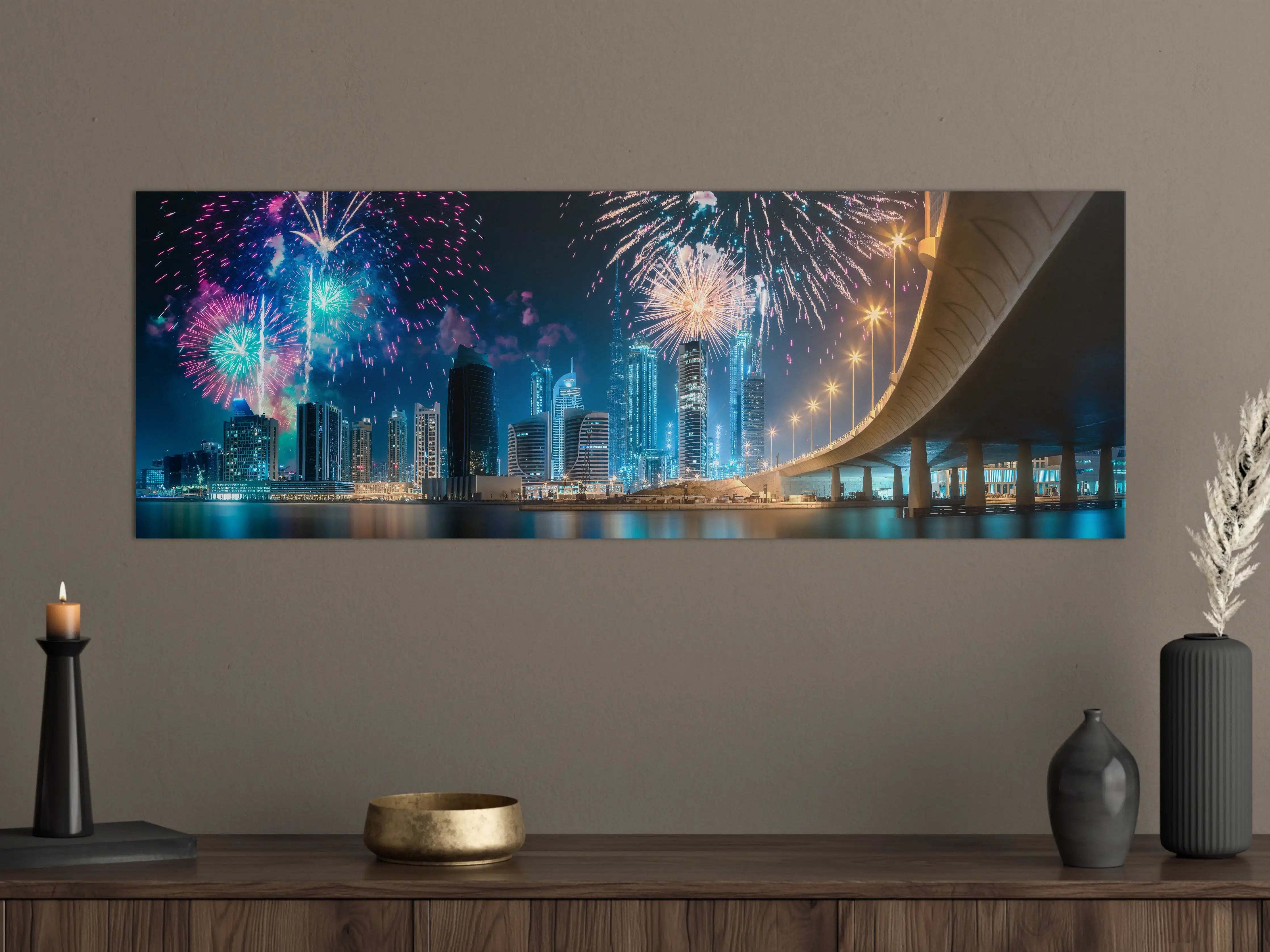 Große Wandbilder - Farbenpracht Feuerwerk Dubai Nacht