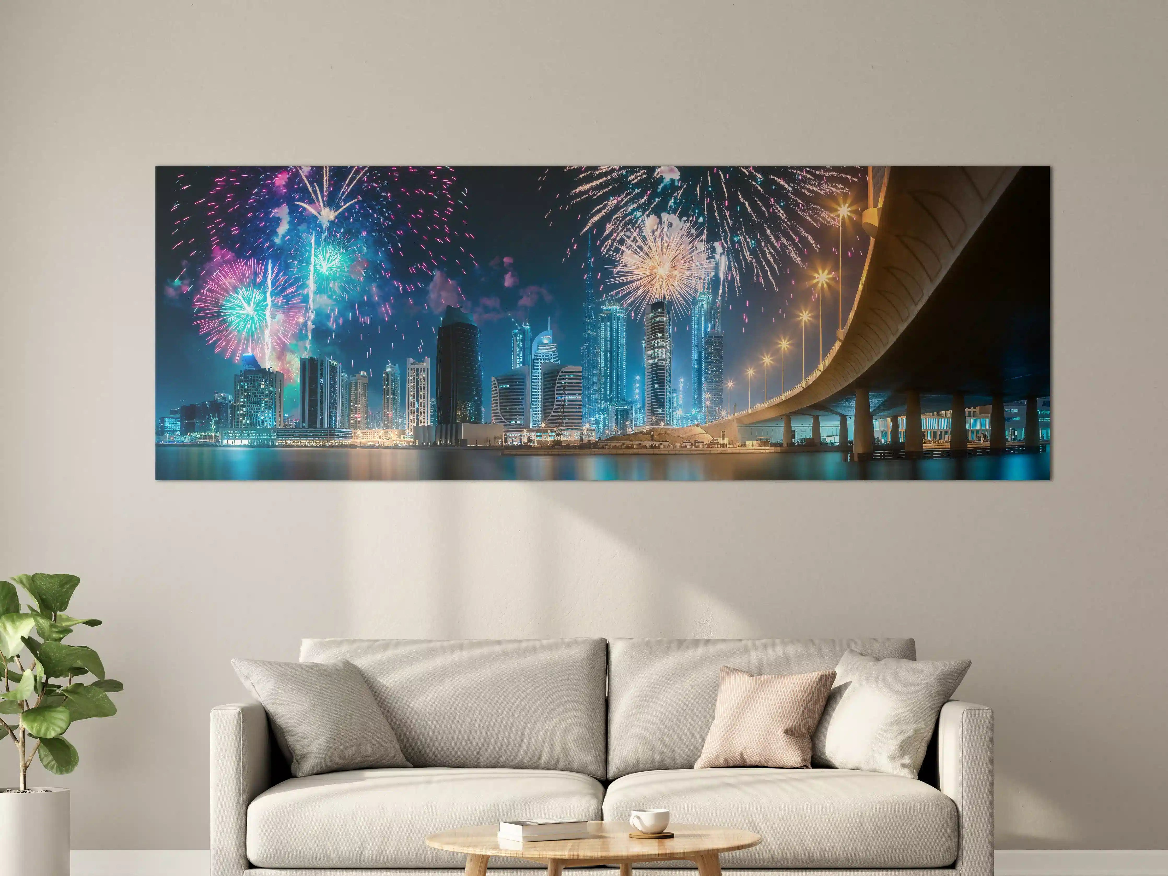 Große Wandbilder - Farbenpracht Feuerwerk Dubai Nacht