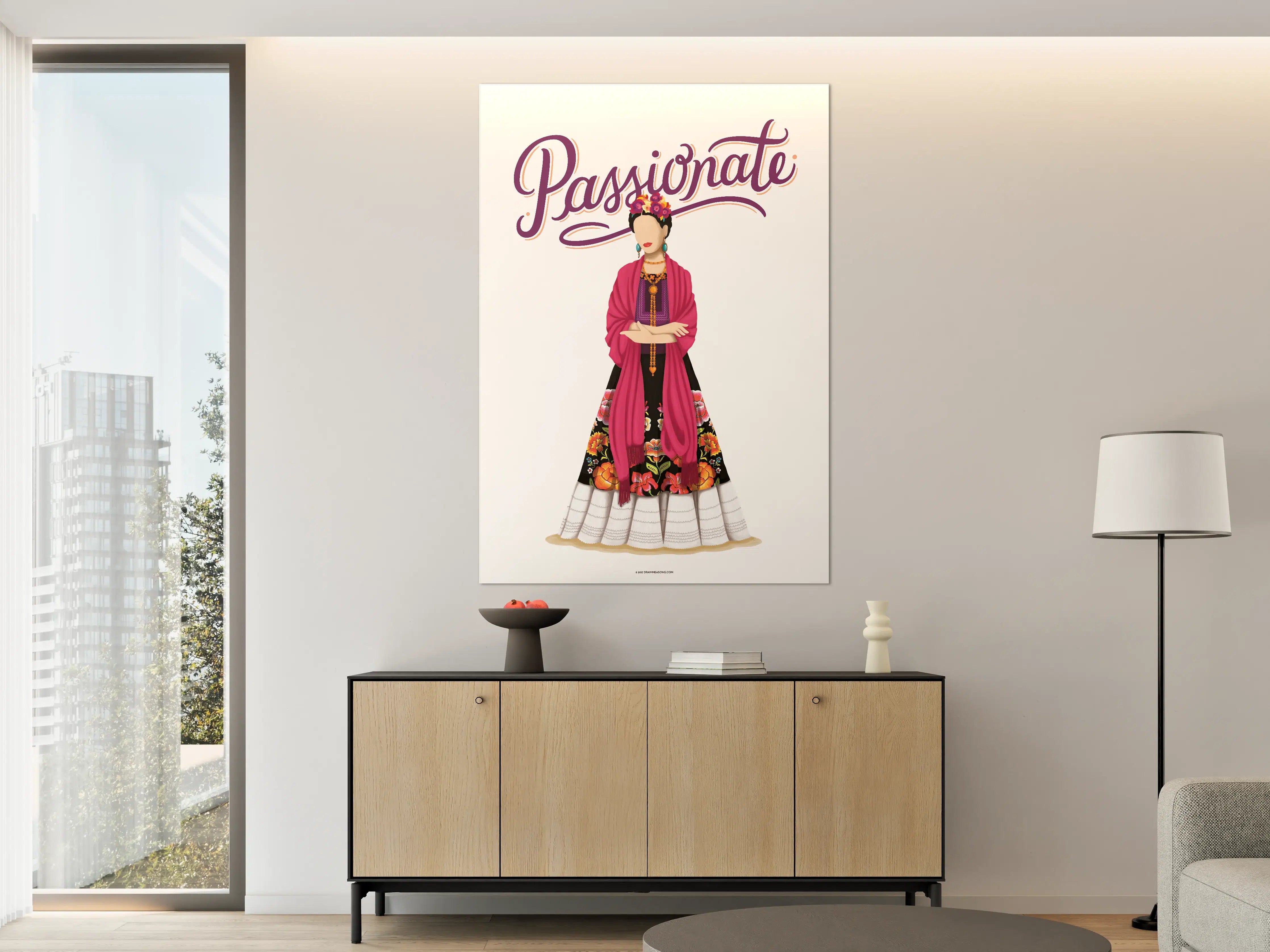 Große Wandbilder - Farbige Illustration mit Frida Kahlo Inspiration