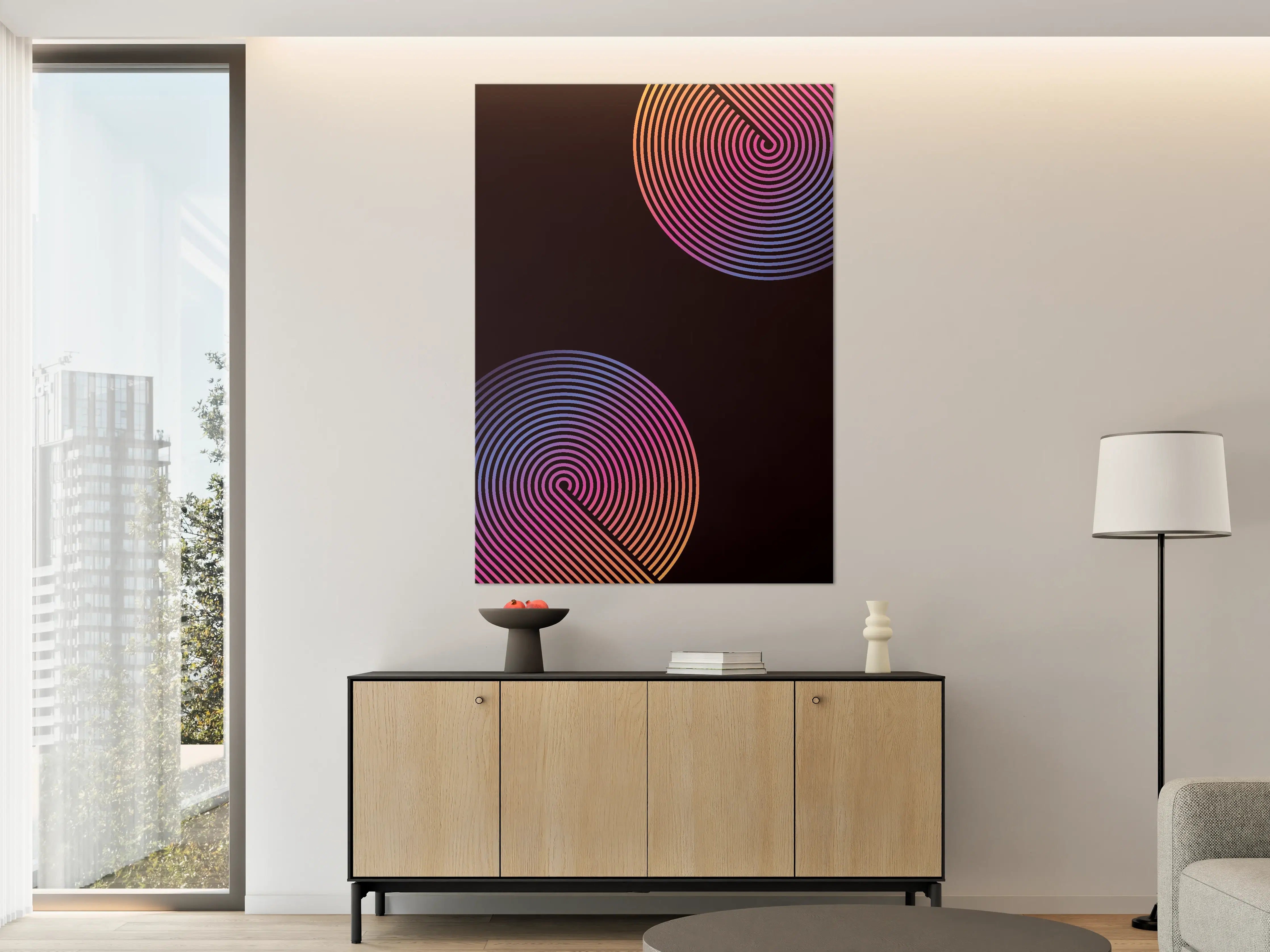 Große Wandbilder - Faszinierende Spiral-Illusion in Neonfarben