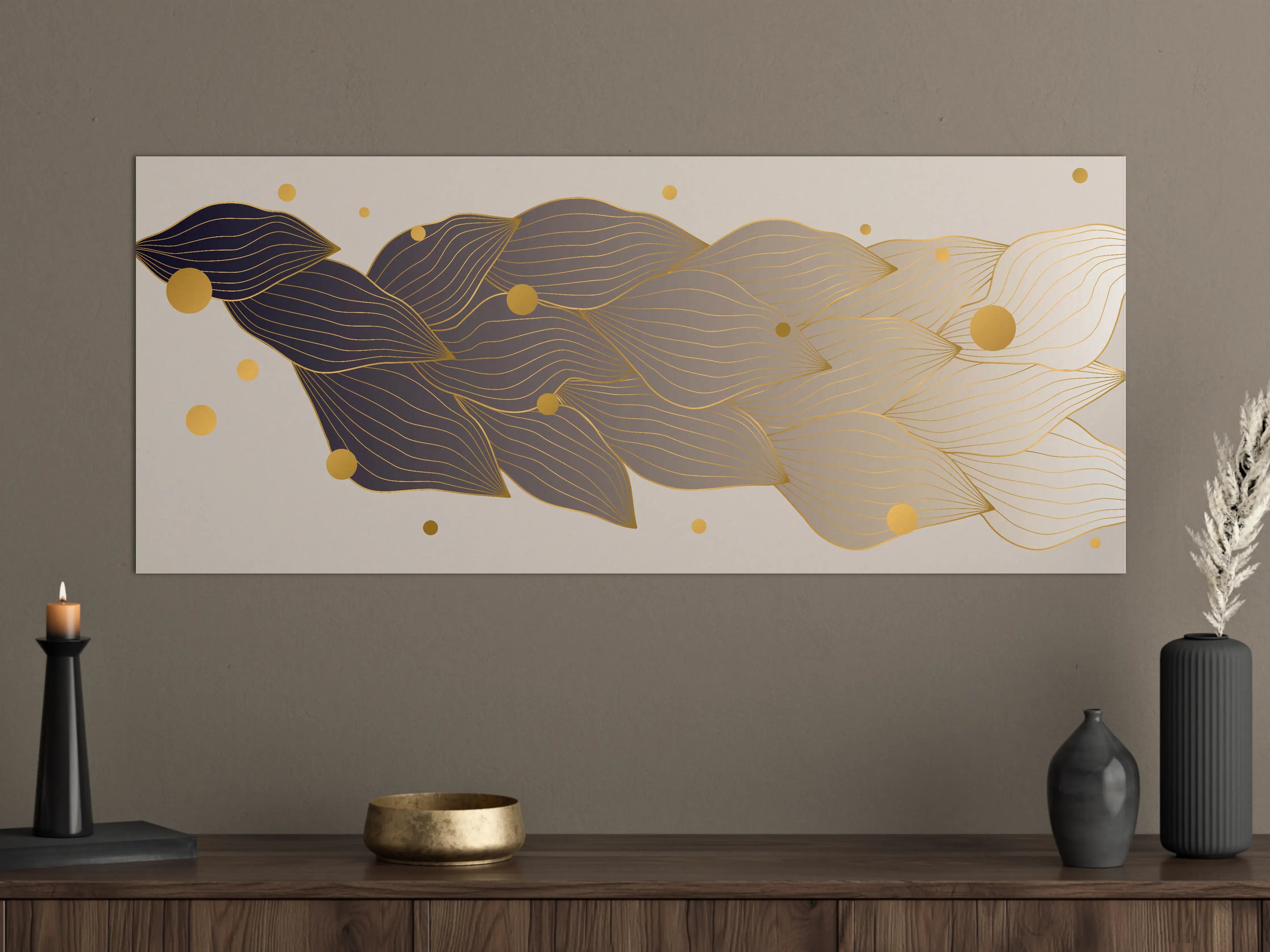 Große Wandbilder - Feine Goldlinien Kunst auf weißem Untergrund