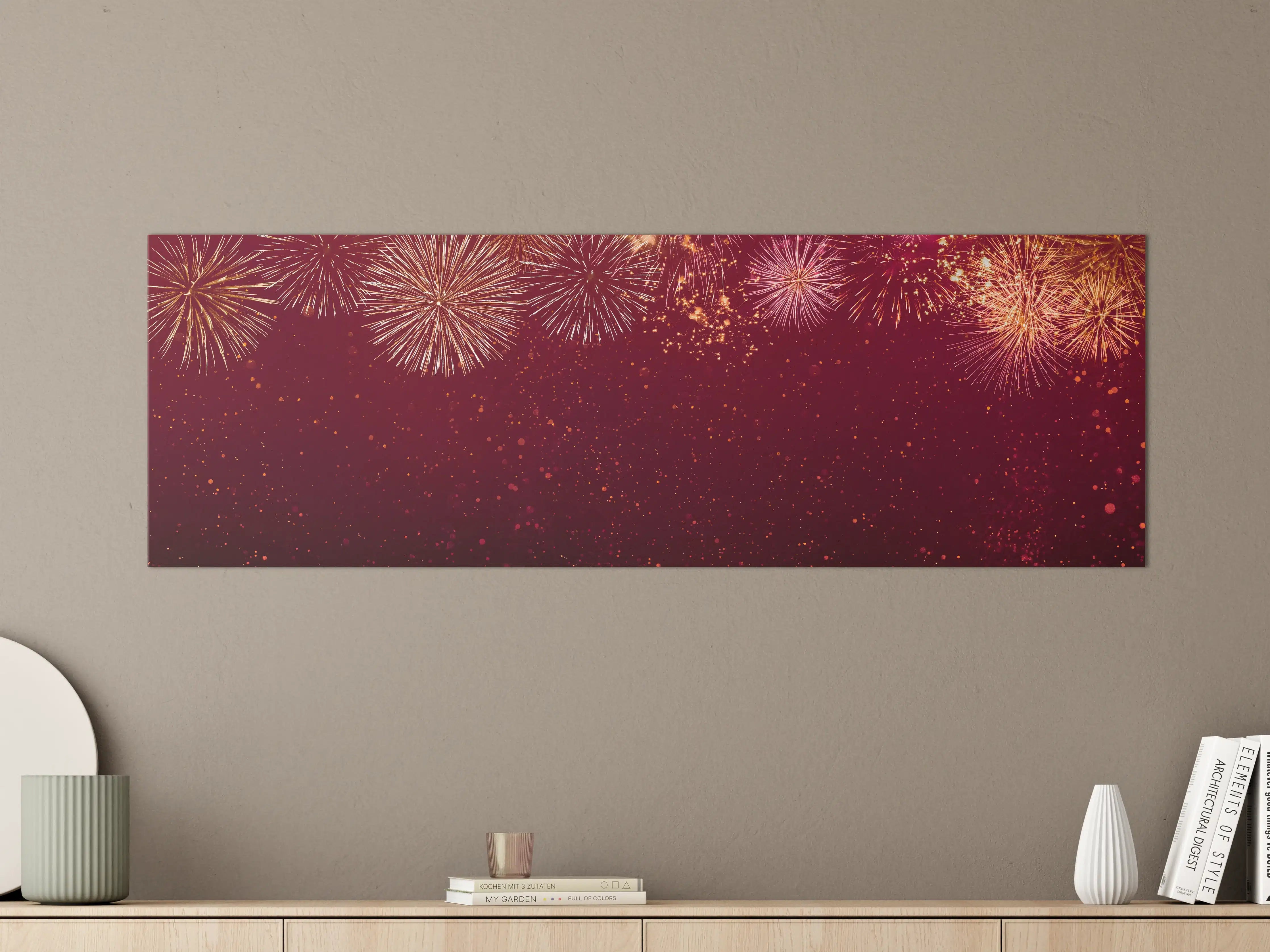 Große Wandbilder - Feuerwerk Panorama Rot