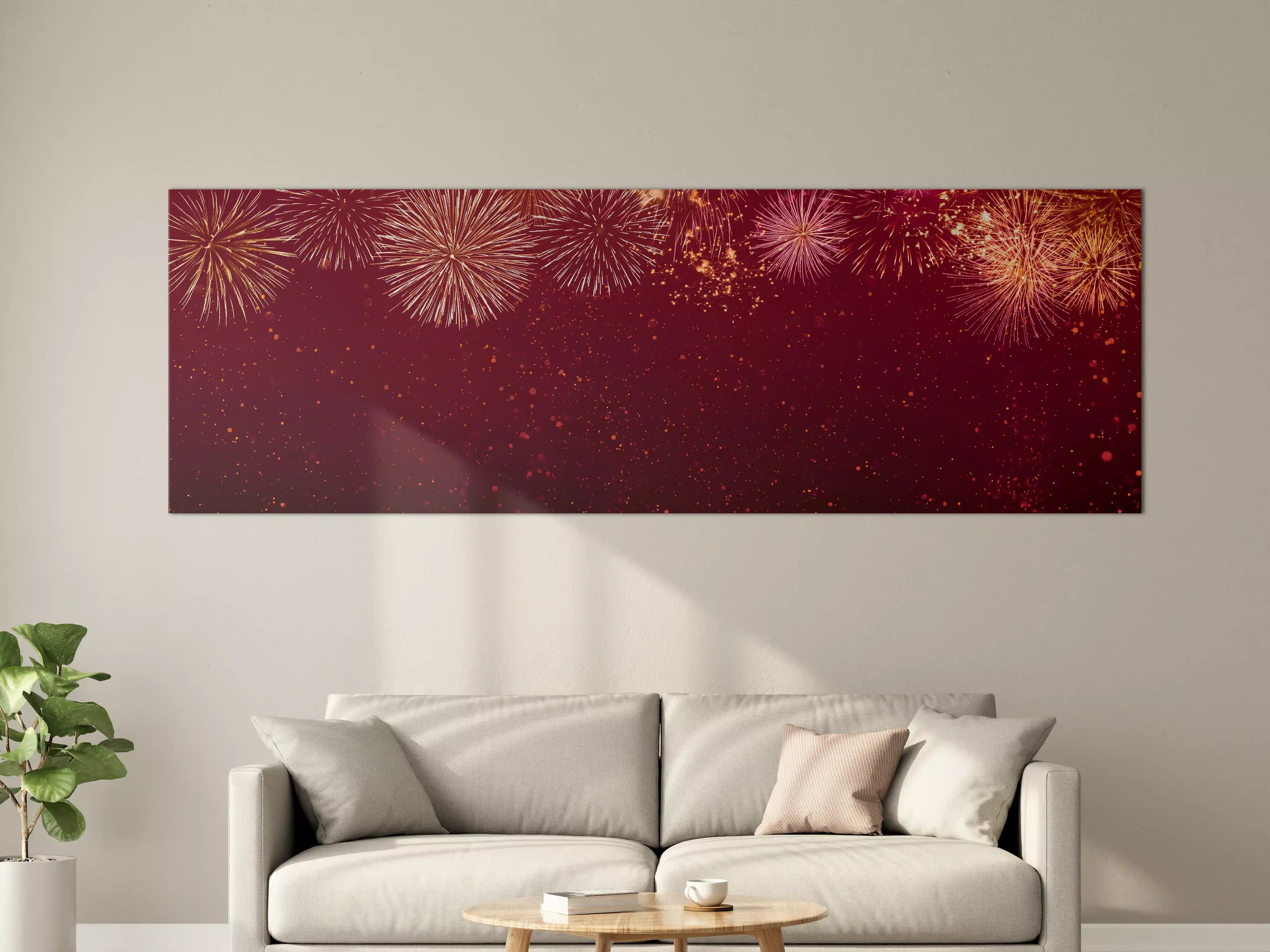 Große Wandbilder - Feuerwerk Panorama Rot