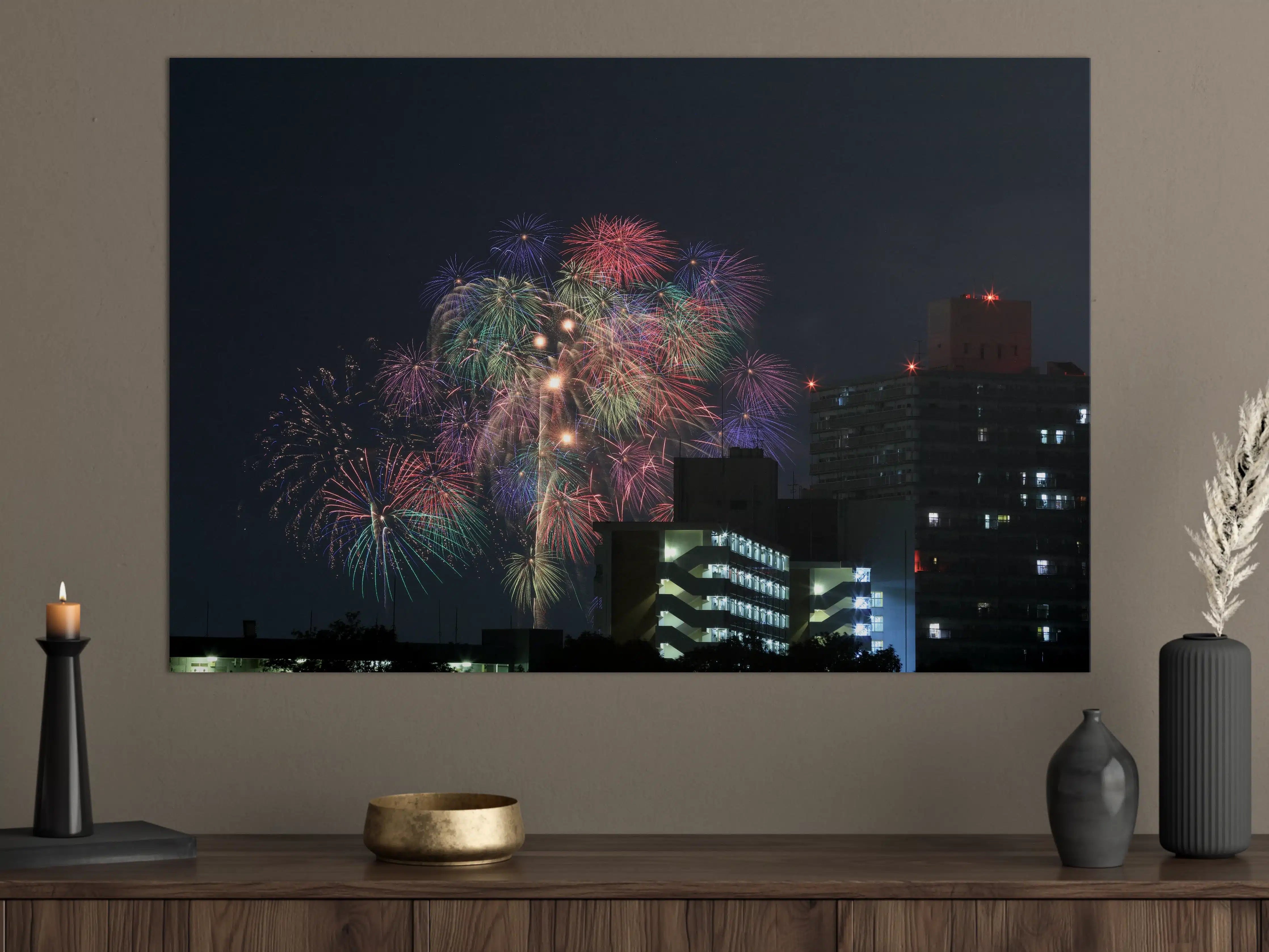 Große Wandbilder - Feuerwerk an der Toda-Brücke