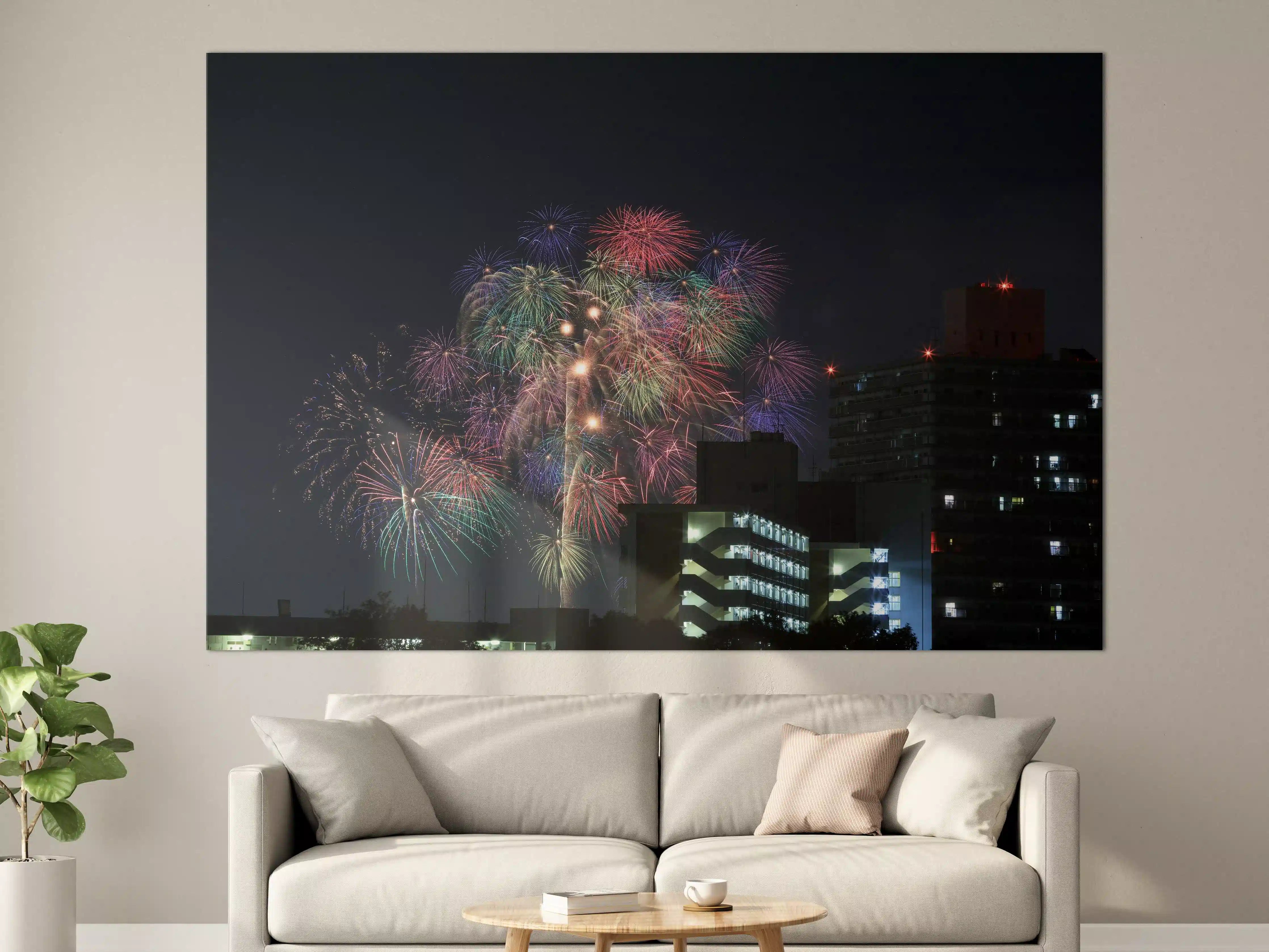 Große Wandbilder - Feuerwerk an der Toda-Brücke