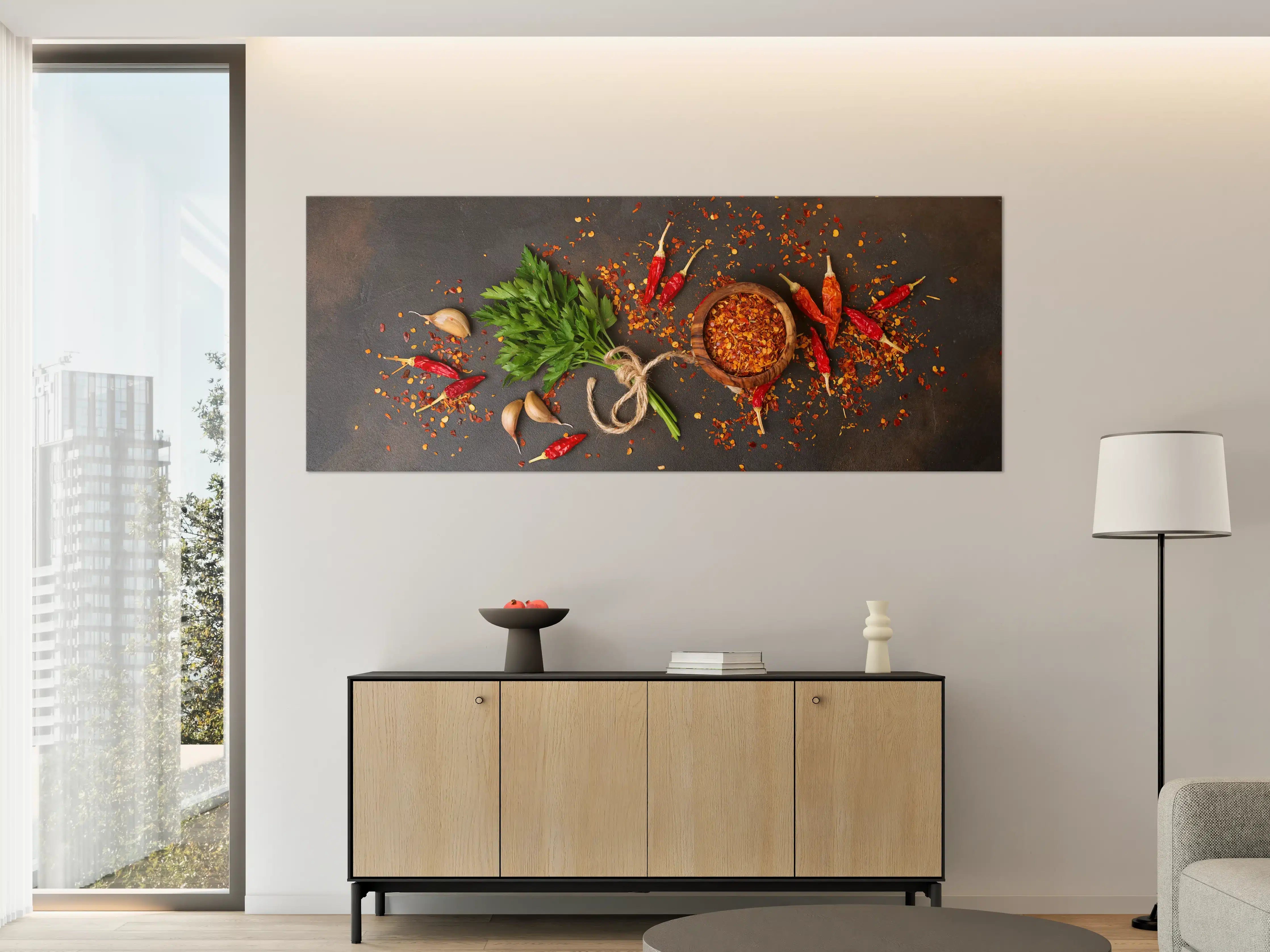 Große Wandbilder - Feurige Chili und frischer Knoblauch