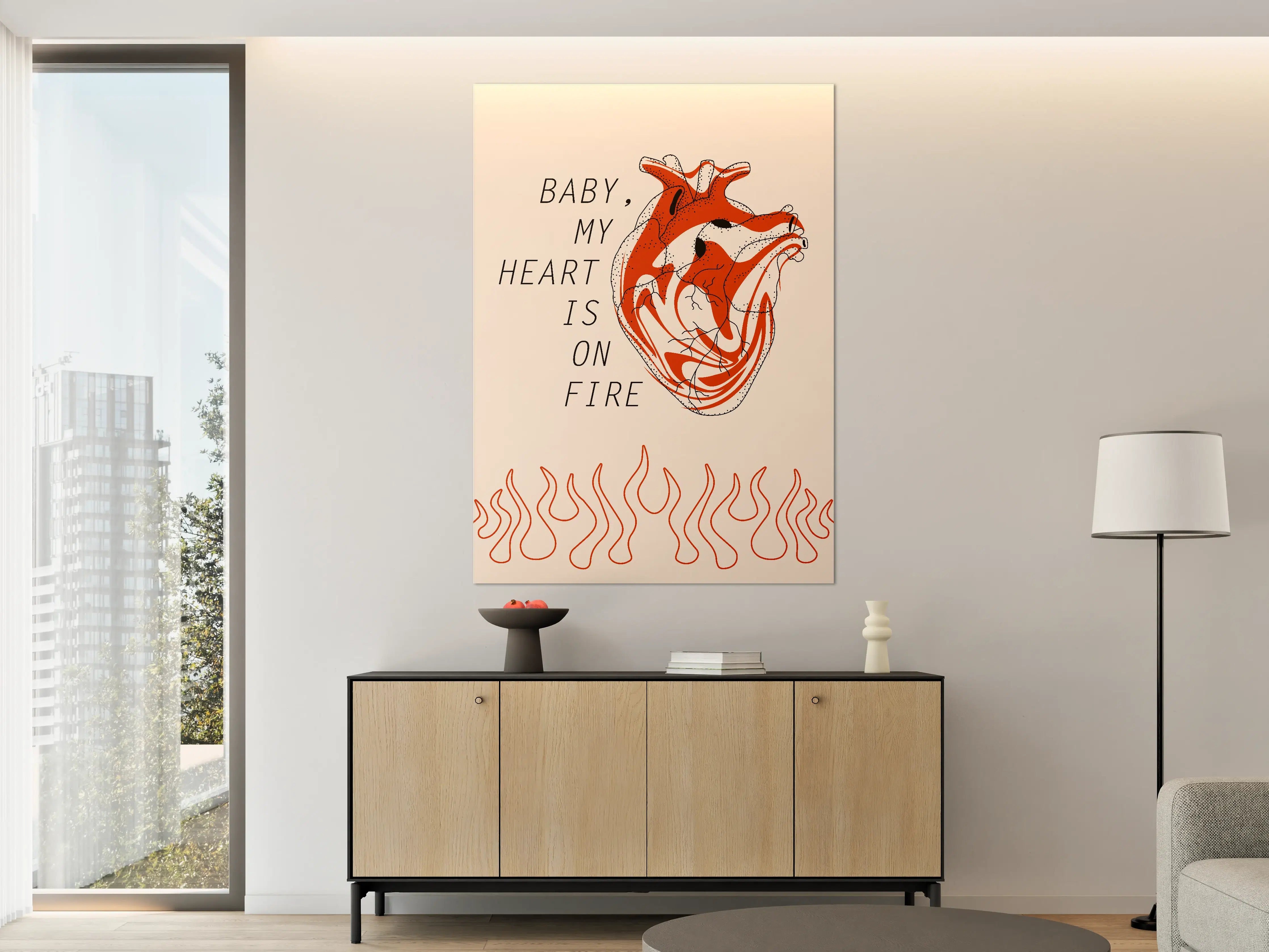 Große Wandbilder - Feuriges Herz mit Flammen-Design