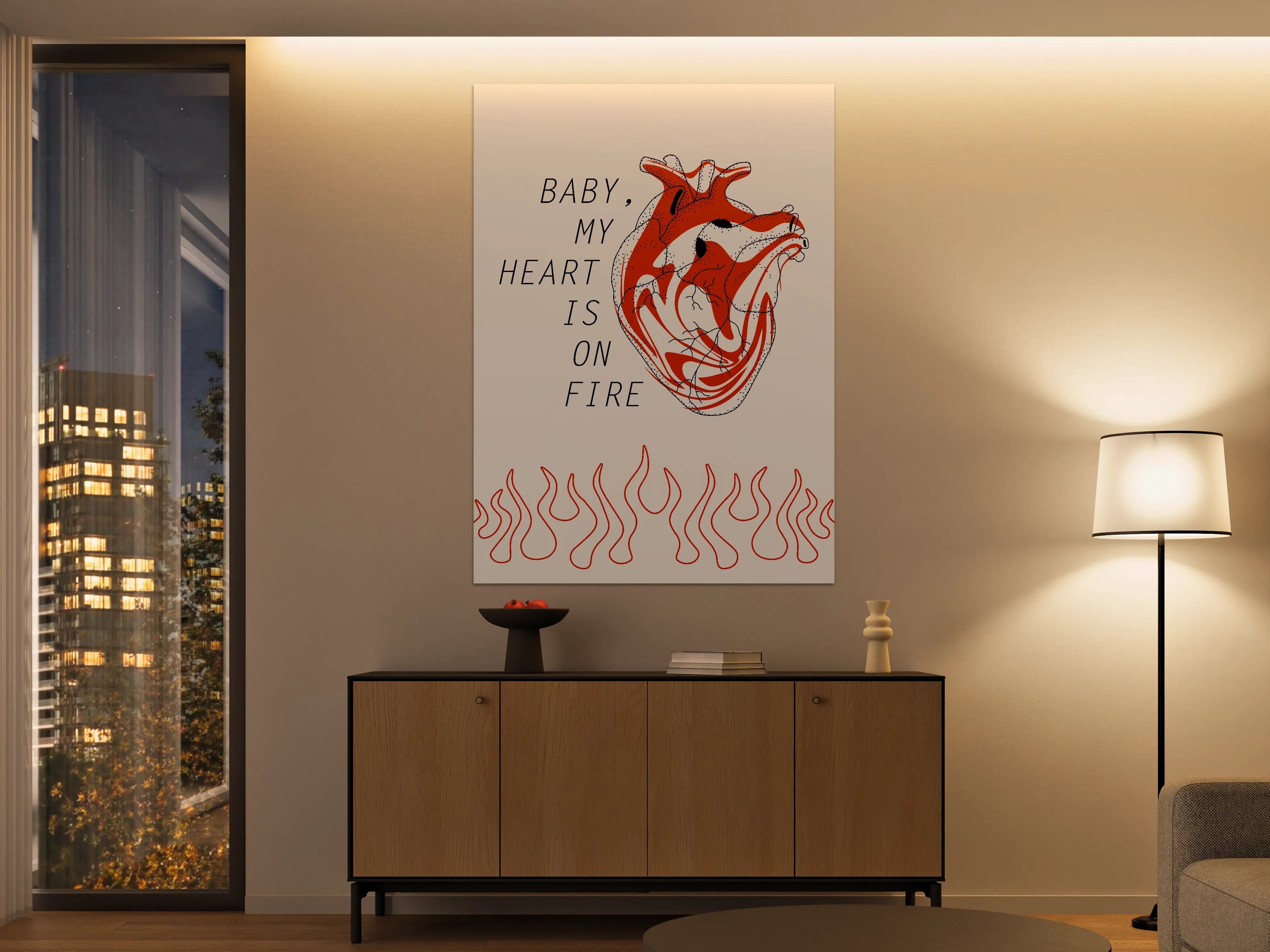Große Wandbilder - Feuriges Herz mit Flammen-Design