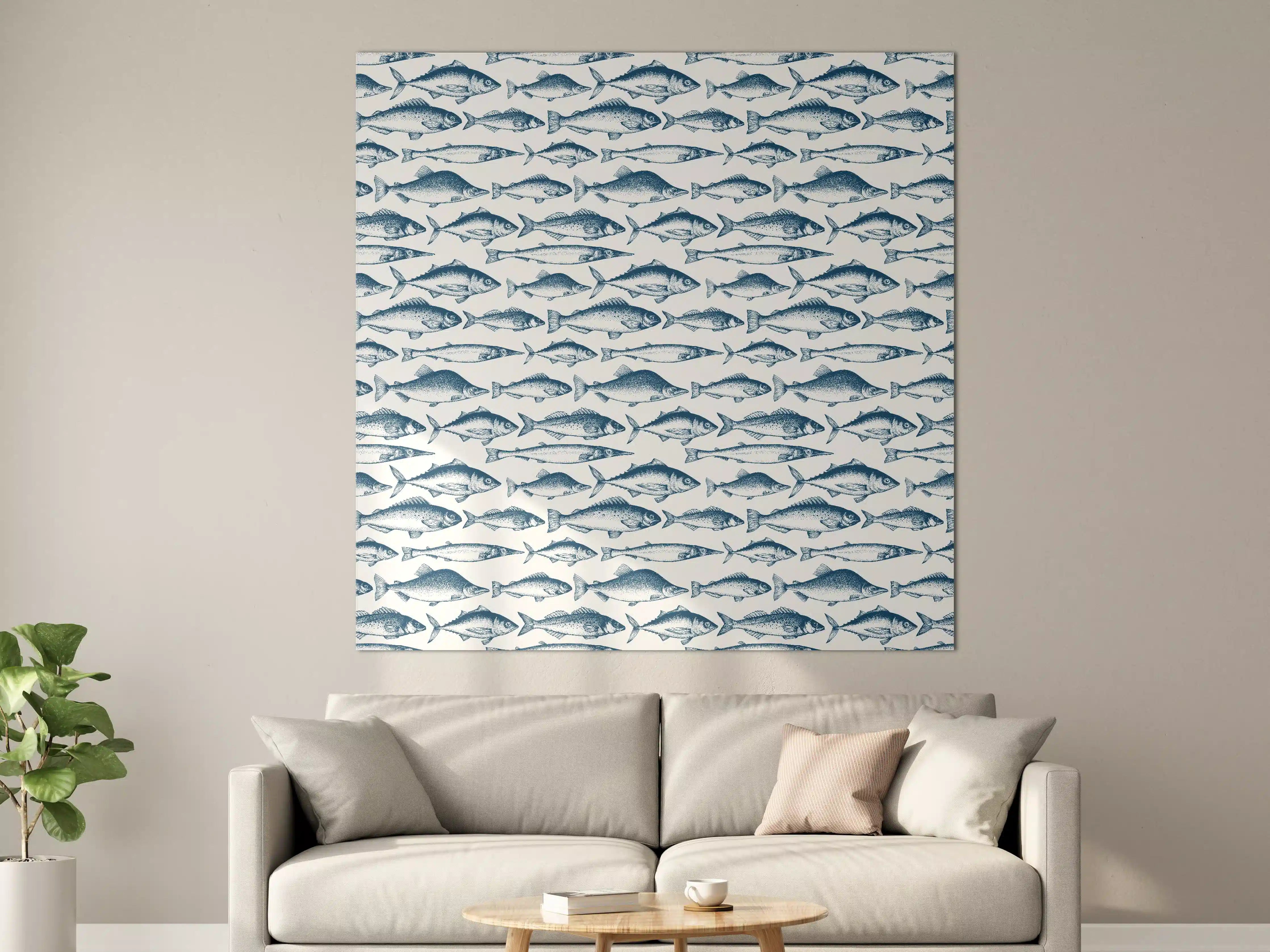 Große Wandbilder - Fisch-Design in Blau und Weiß