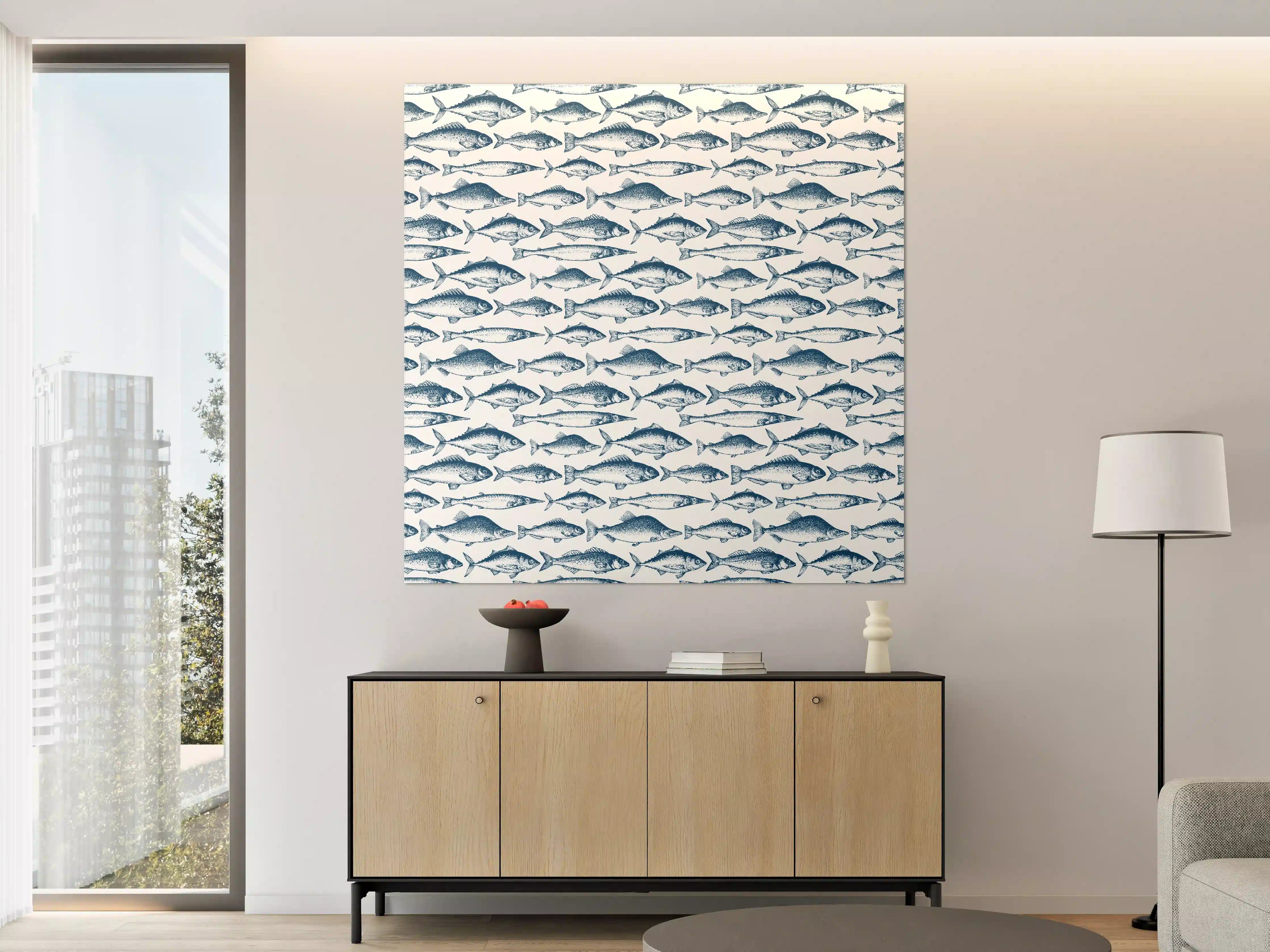 Große Wandbilder - Fisch-Design in Blau und Weiß