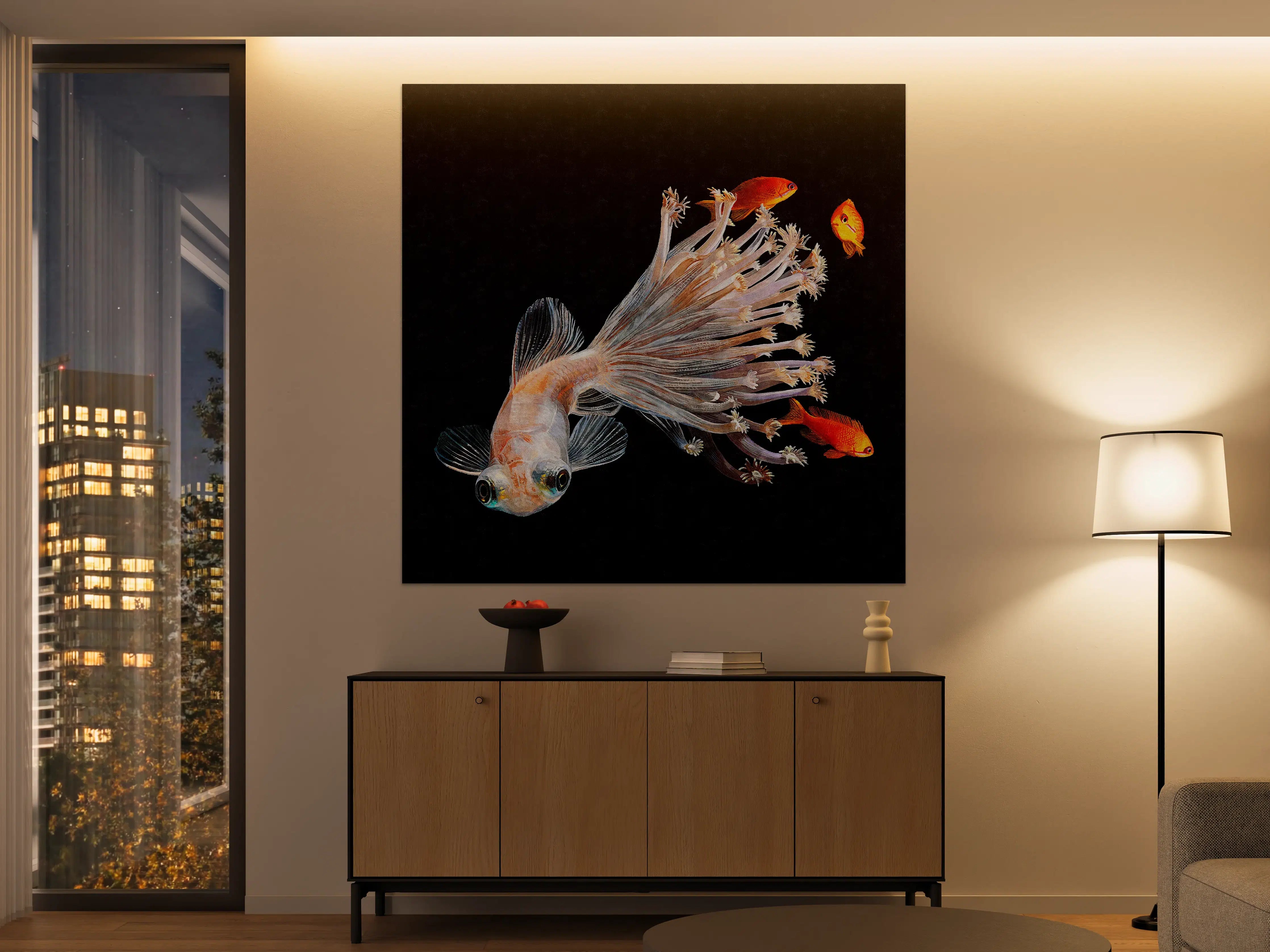 Große Wandbilder - Fisch verschmolzen mit Korallen