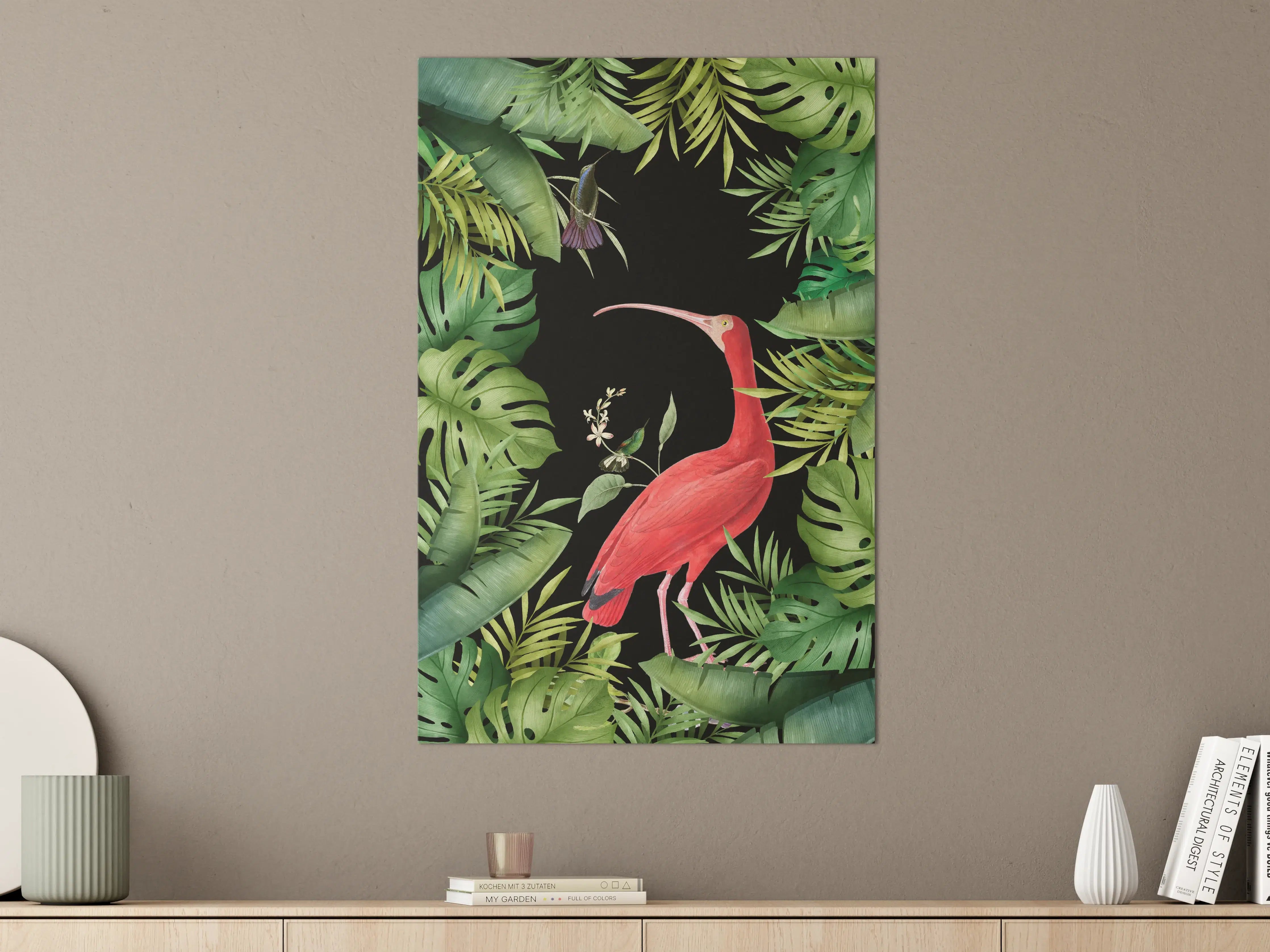 Große Wandbilder - Flamingo im Pflanzenrahmen