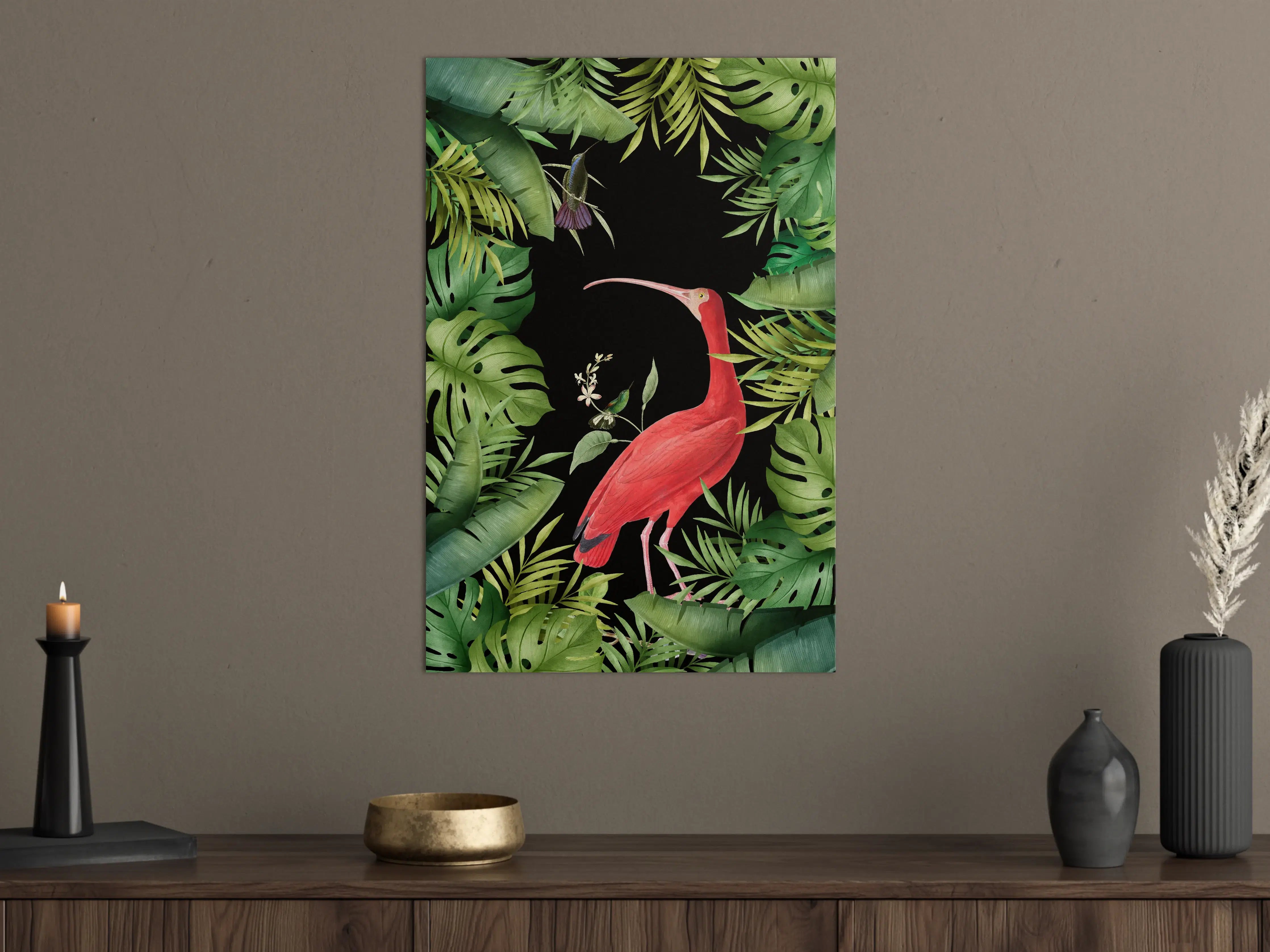 Große Wandbilder - Flamingo im Pflanzenrahmen