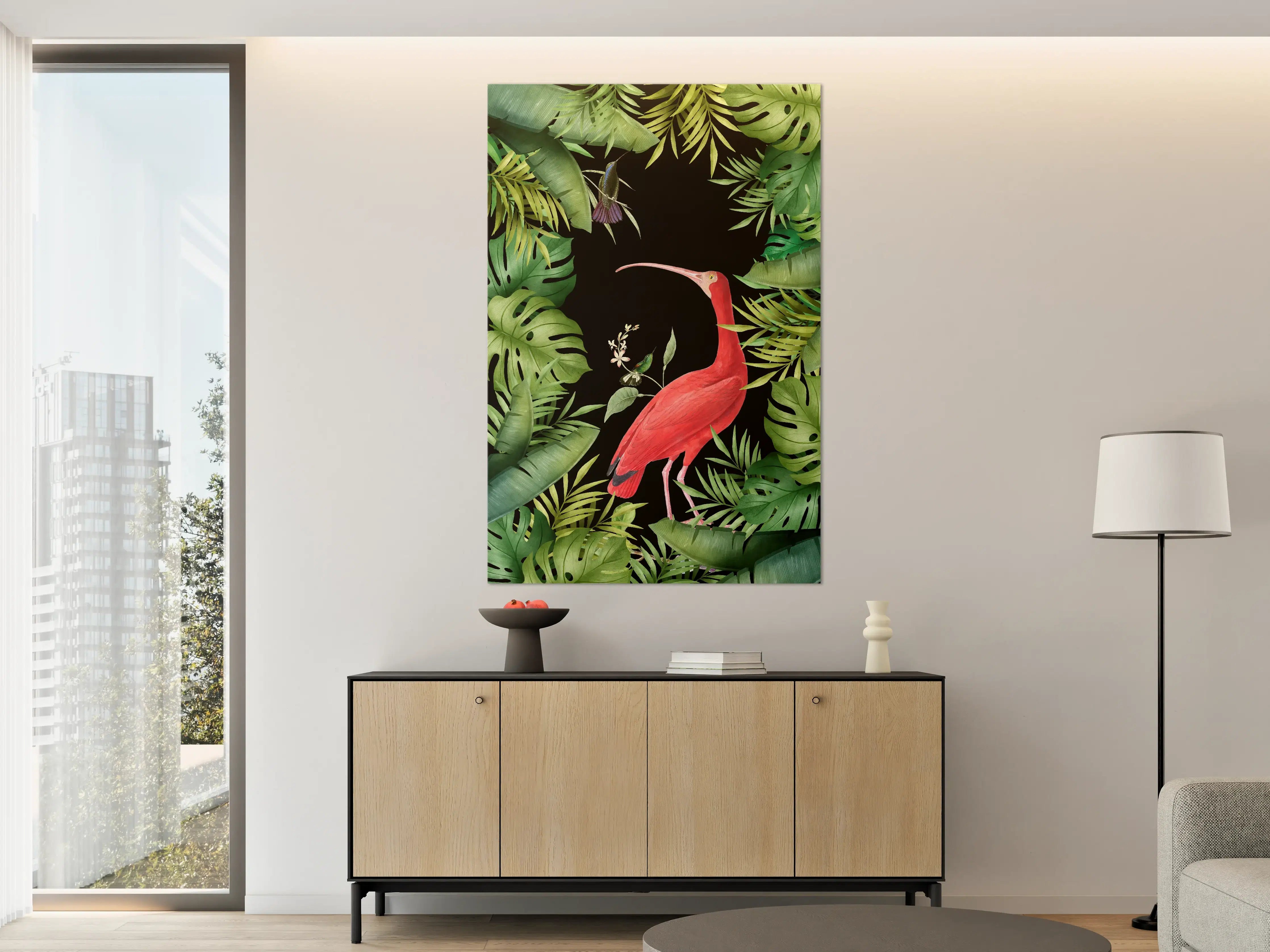 Große Wandbilder - Flamingo im Pflanzenrahmen