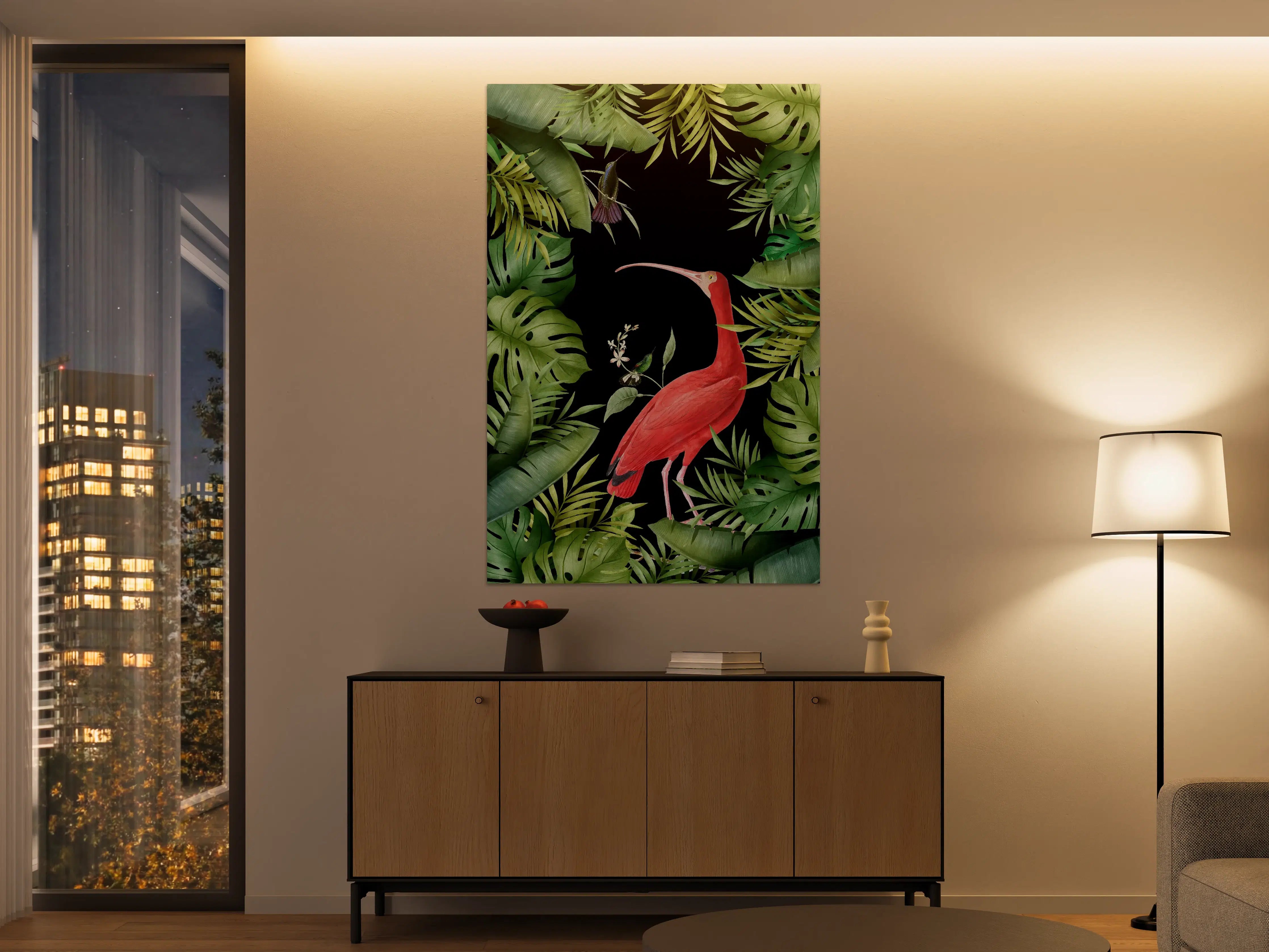 Große Wandbilder - Flamingo im Pflanzenrahmen