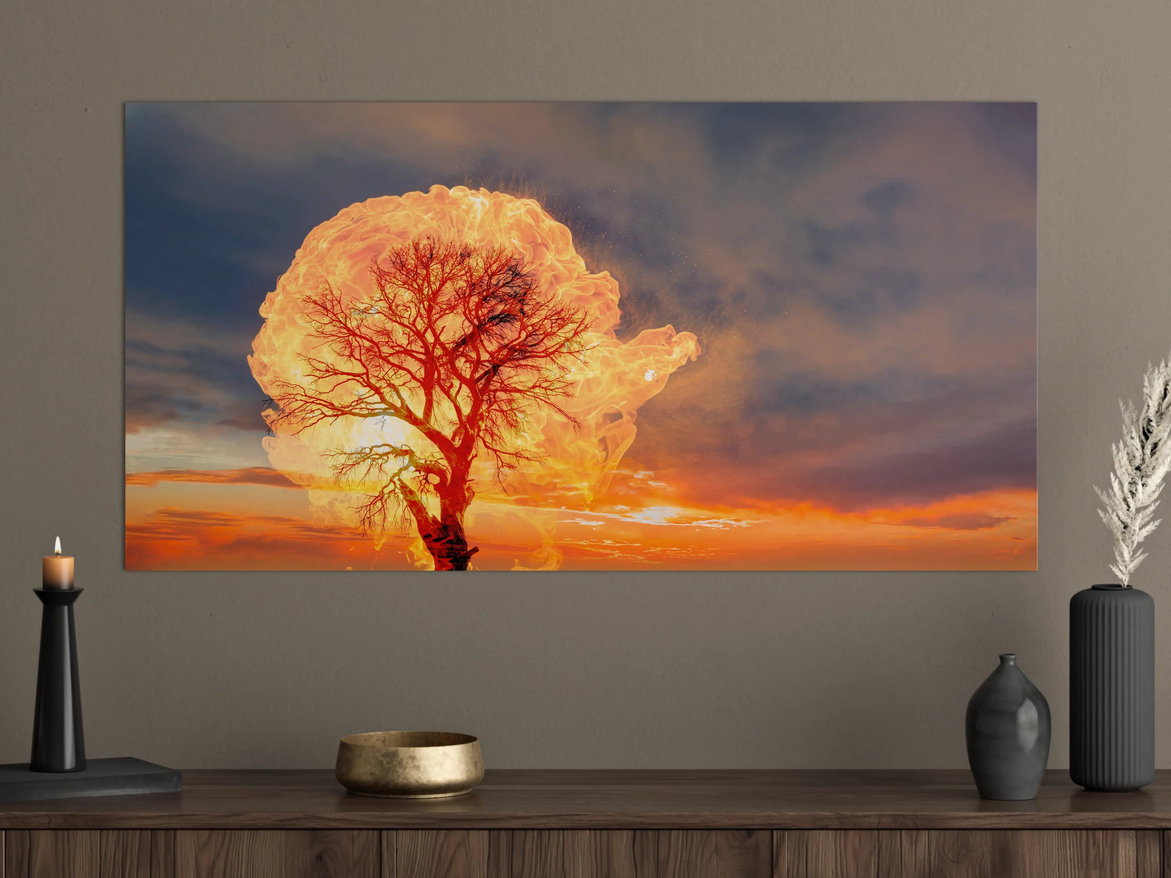 Große Wandbilder - Flammender Baum bei Gewitter