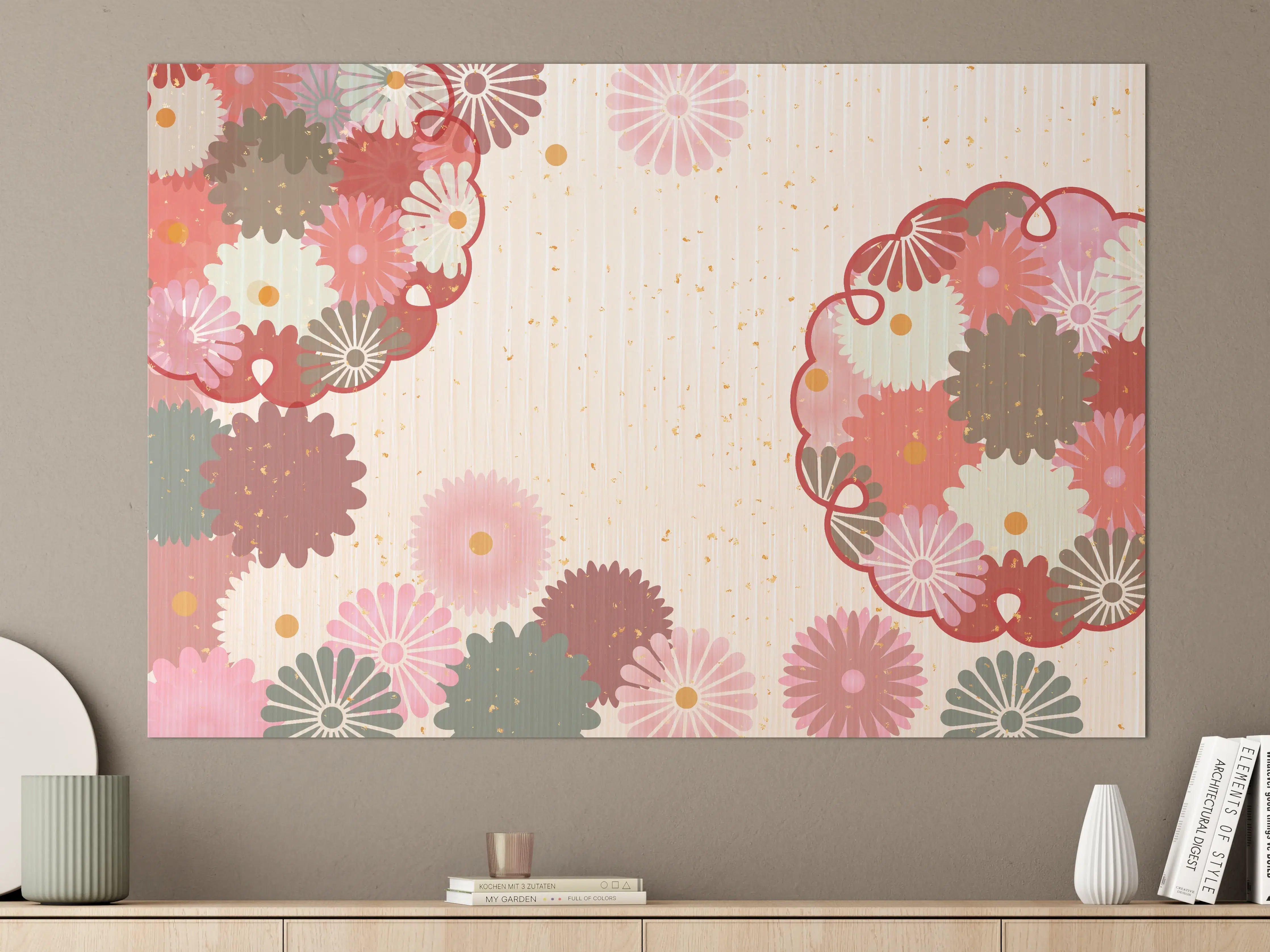 Große Wandbilder - Floral Blumenmuster Beige Rot