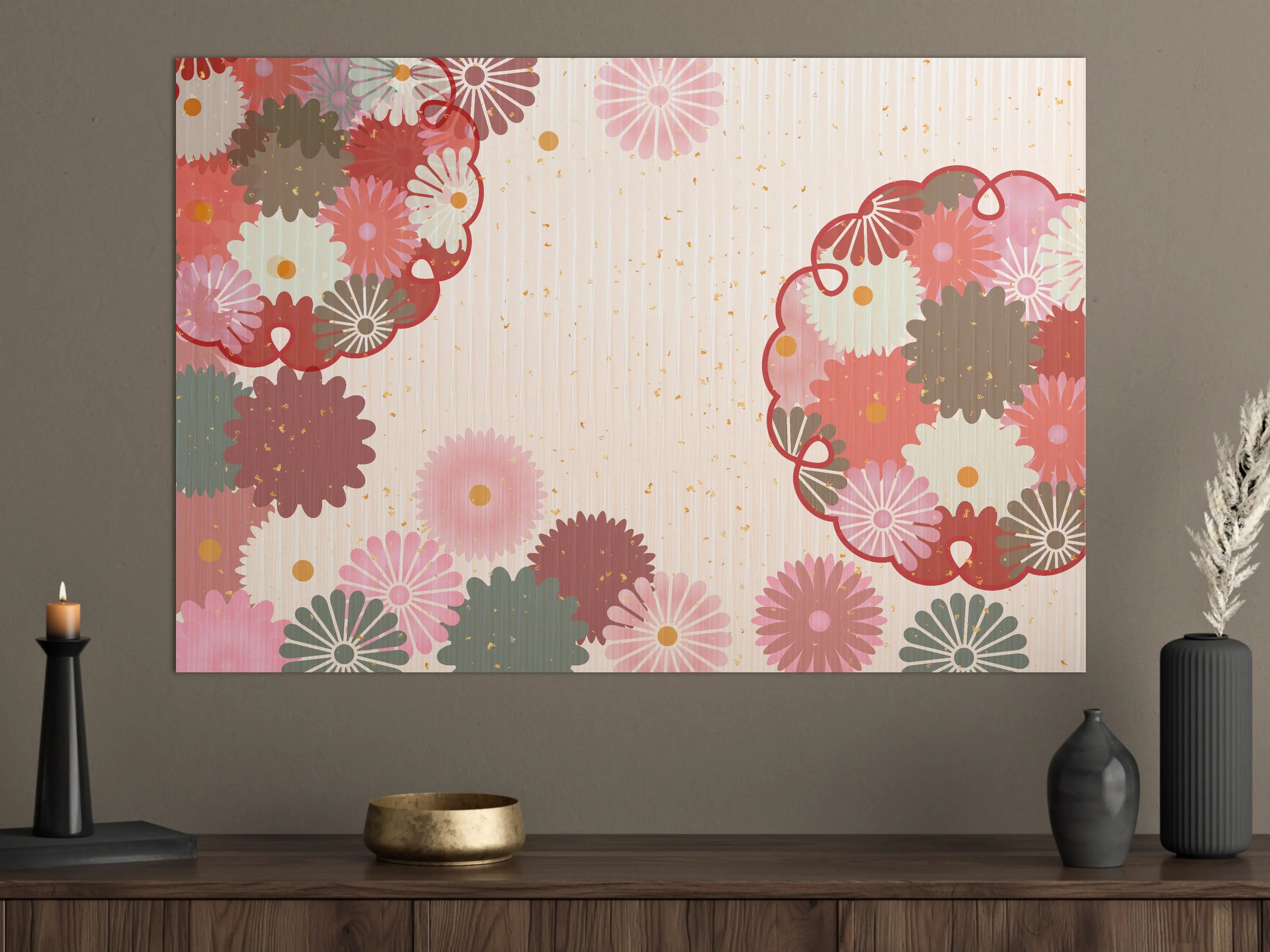 Große Wandbilder - Floral Blumenmuster Beige Rot