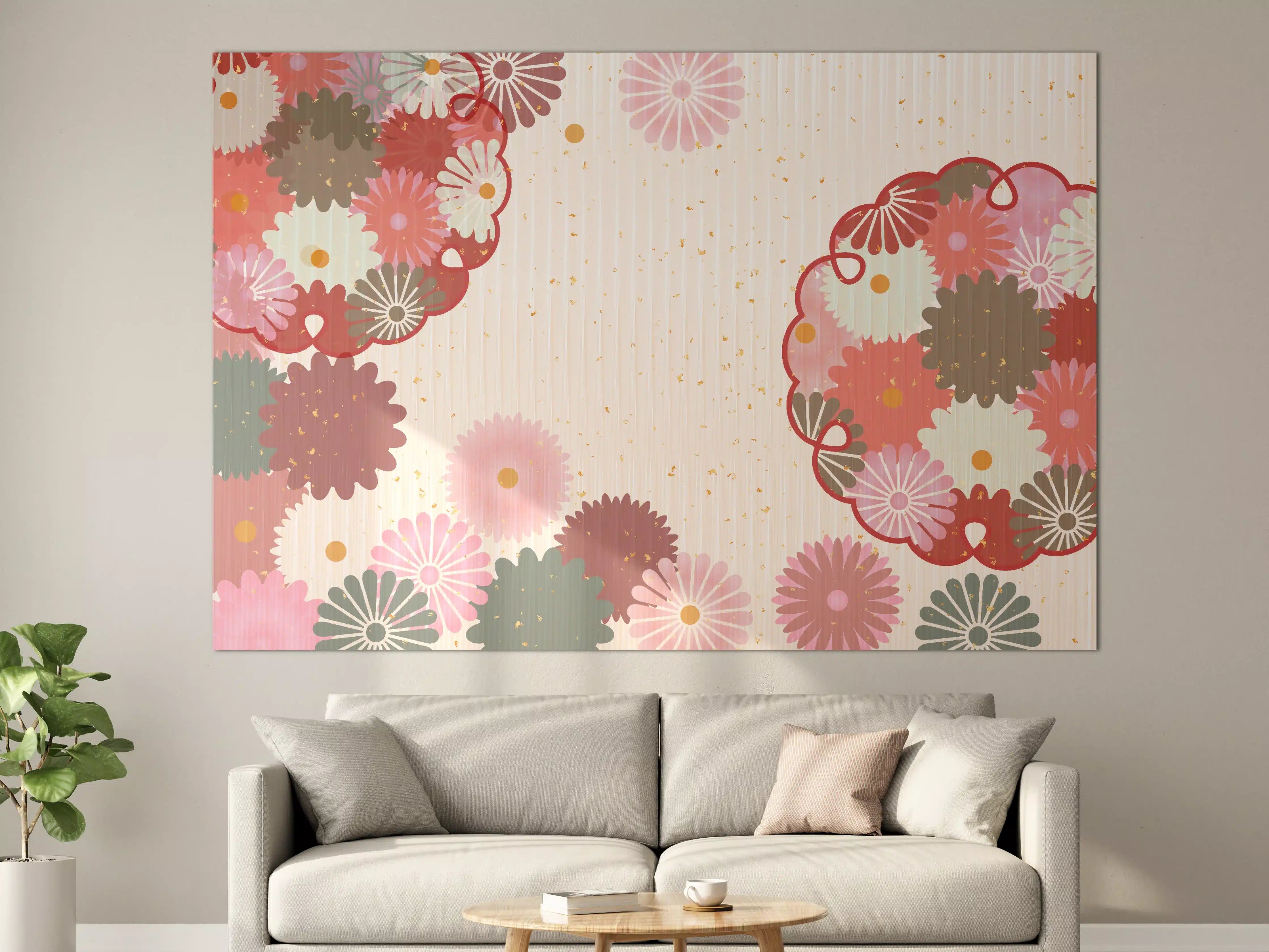 Große Wandbilder - Floral Blumenmuster Beige Rot