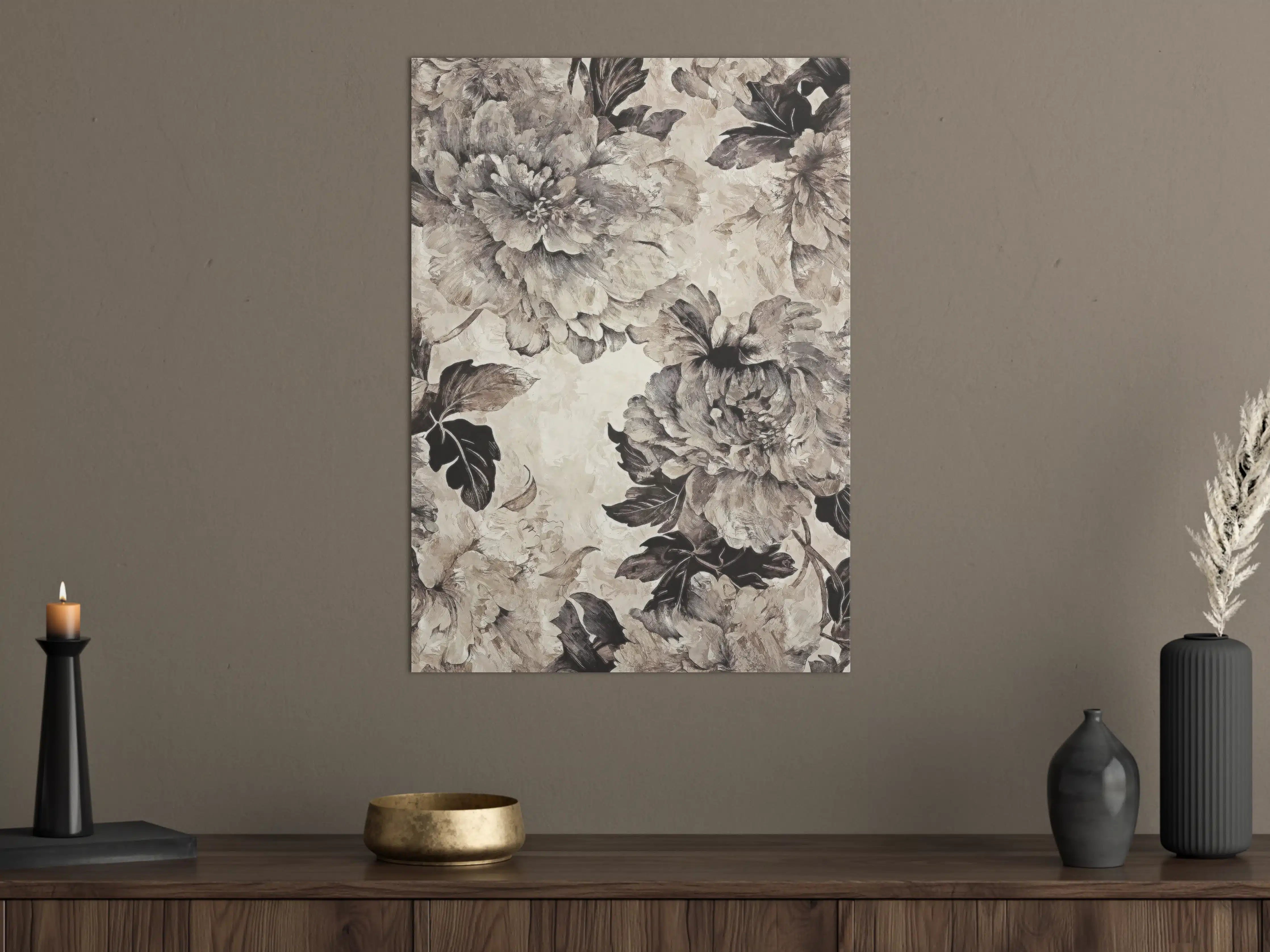 Große Wandbilder - Floral Grau-Beige Kunstposter