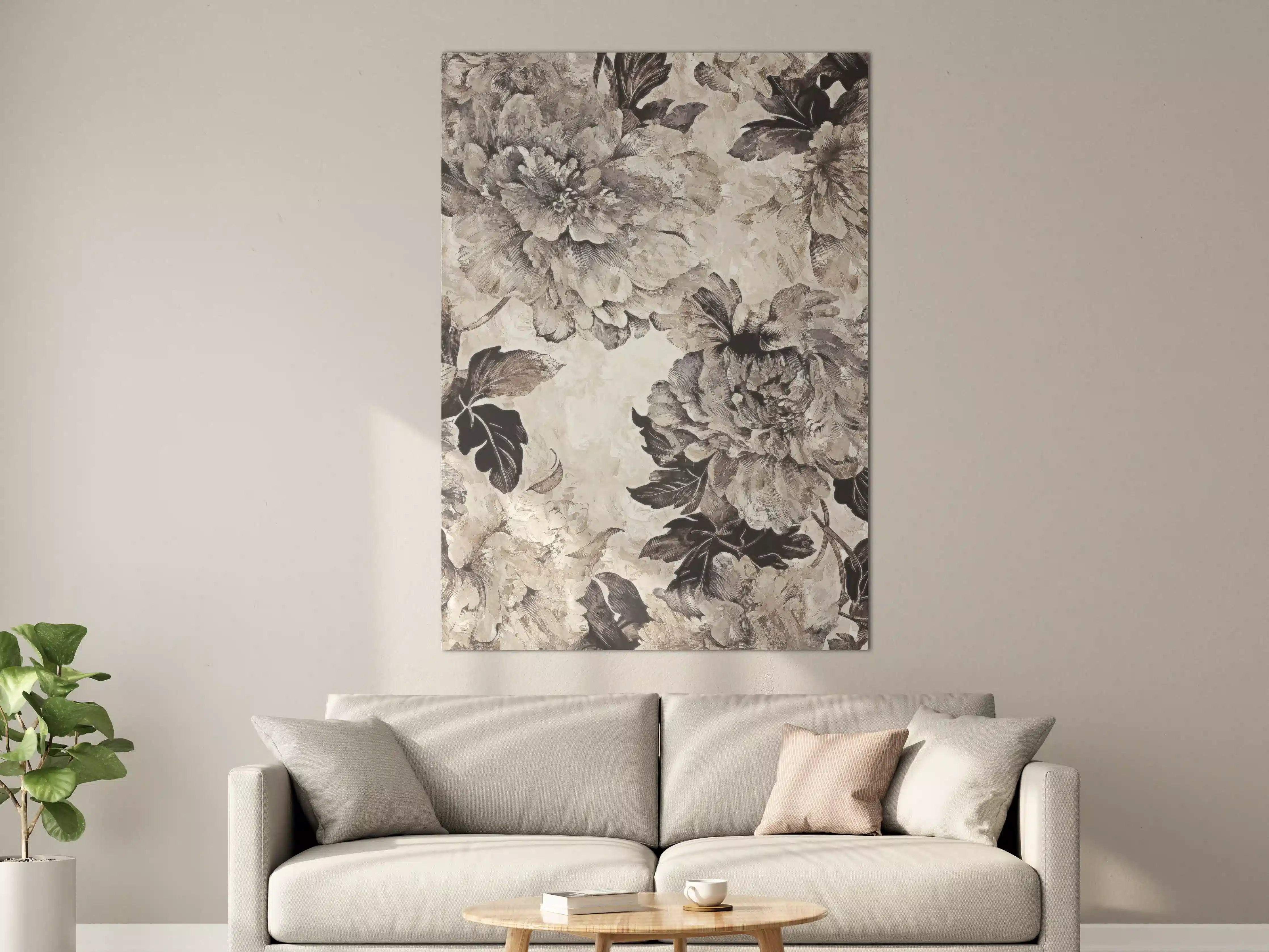 Große Wandbilder - Floral Grau-Beige Kunstposter