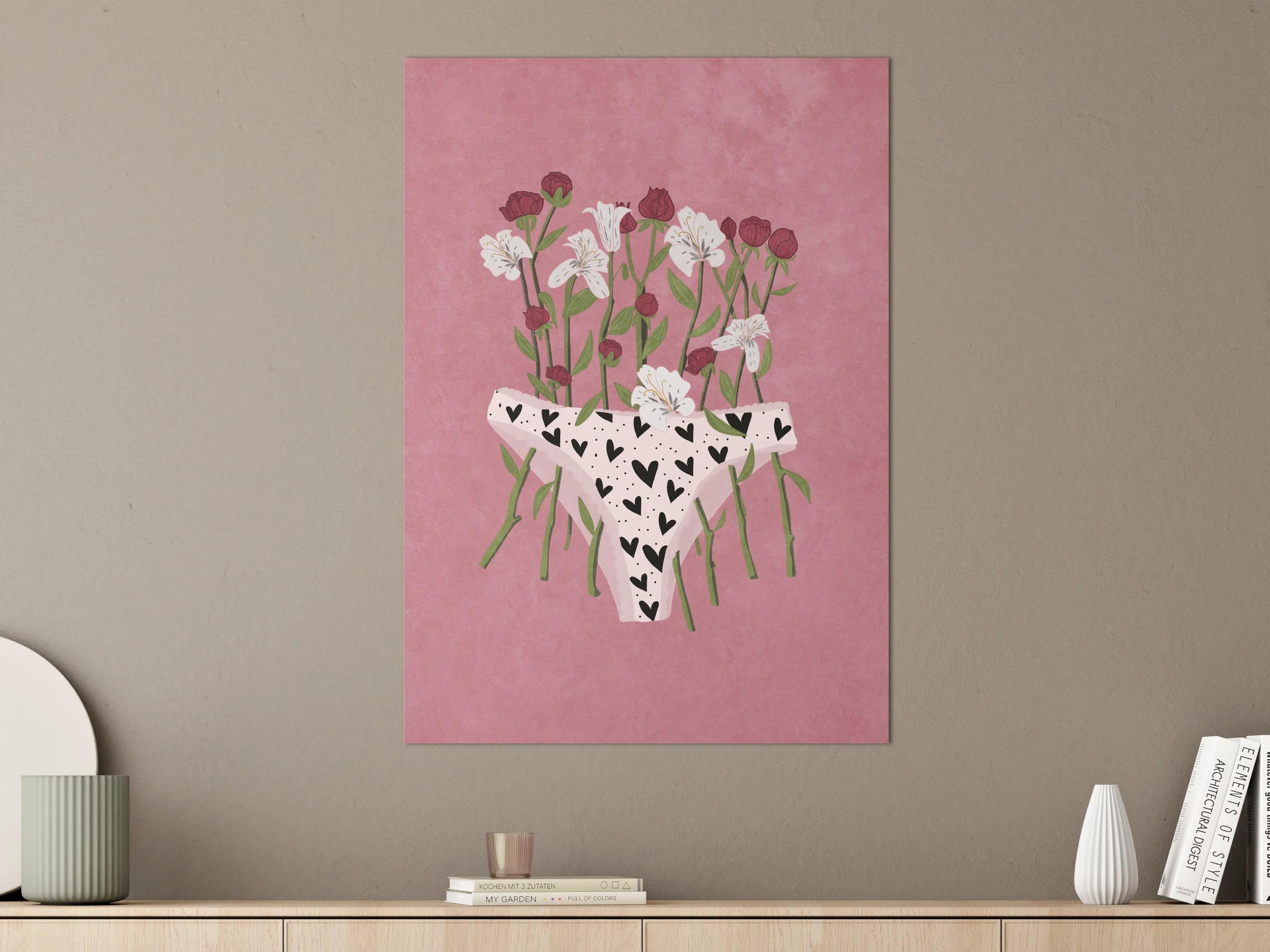 Große Wandbilder - Floral-Heart Lingerie Illustration