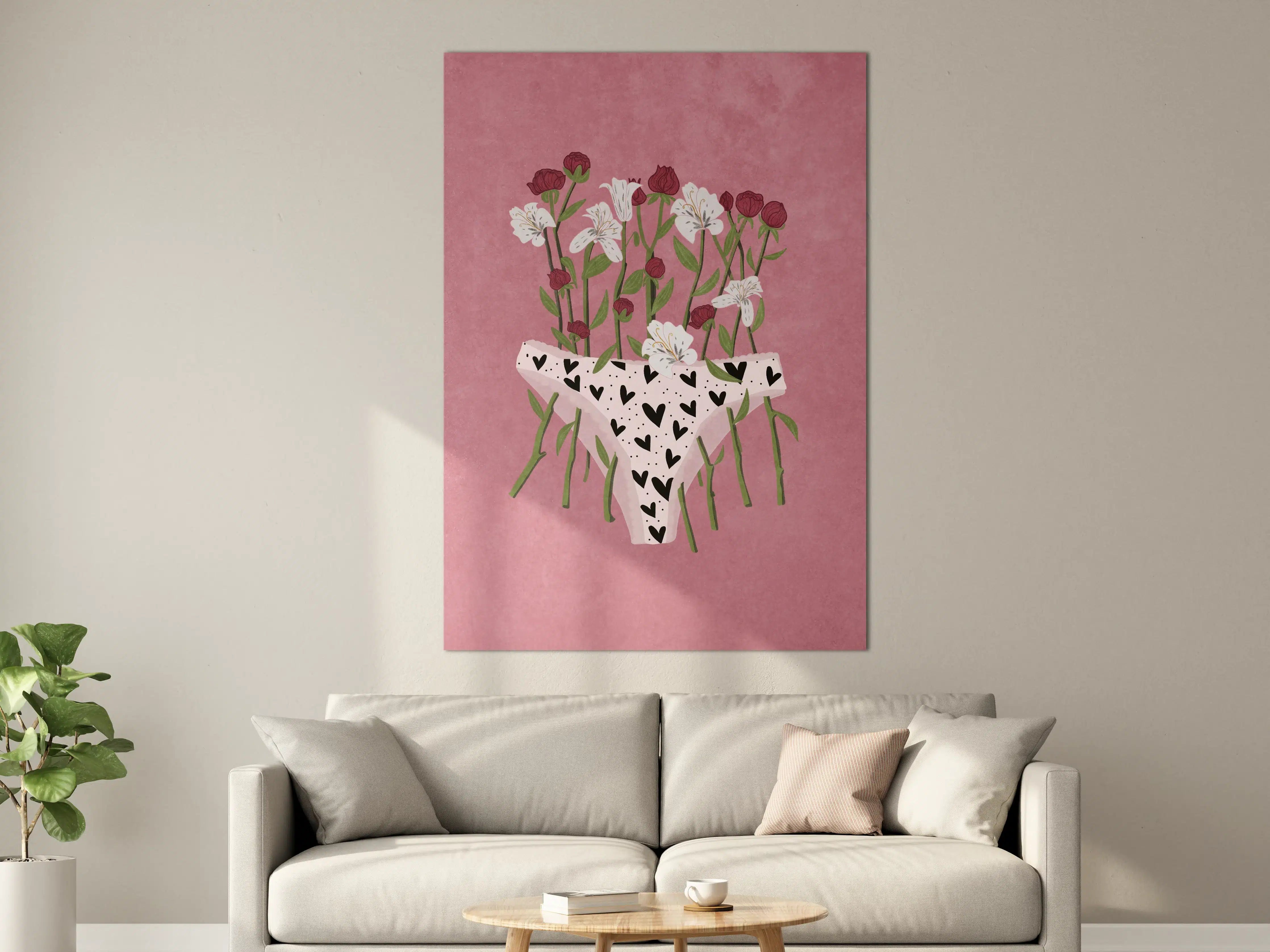 Große Wandbilder - Floral-Heart Lingerie Illustration