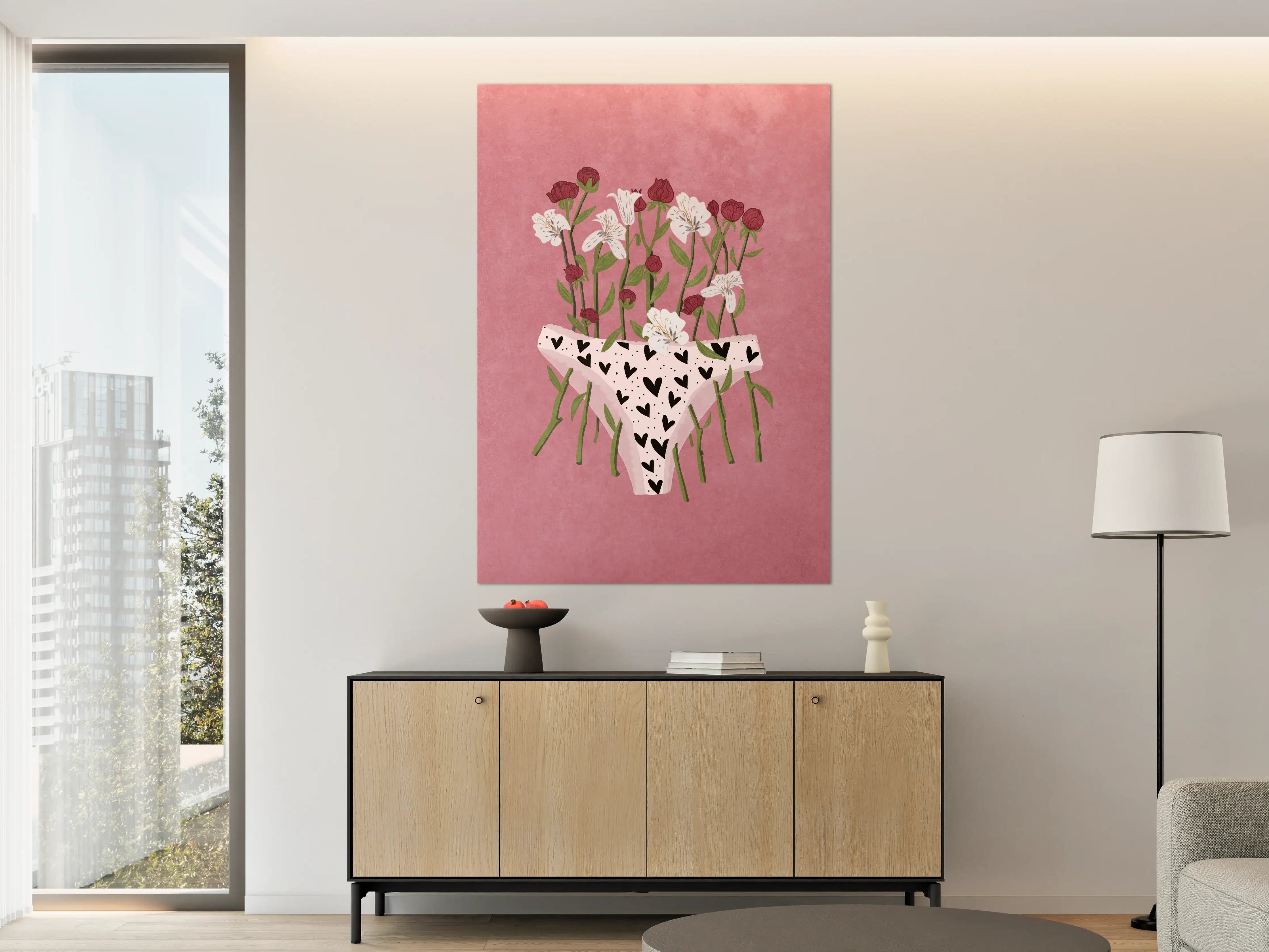 Große Wandbilder - Floral-Heart Lingerie Illustration