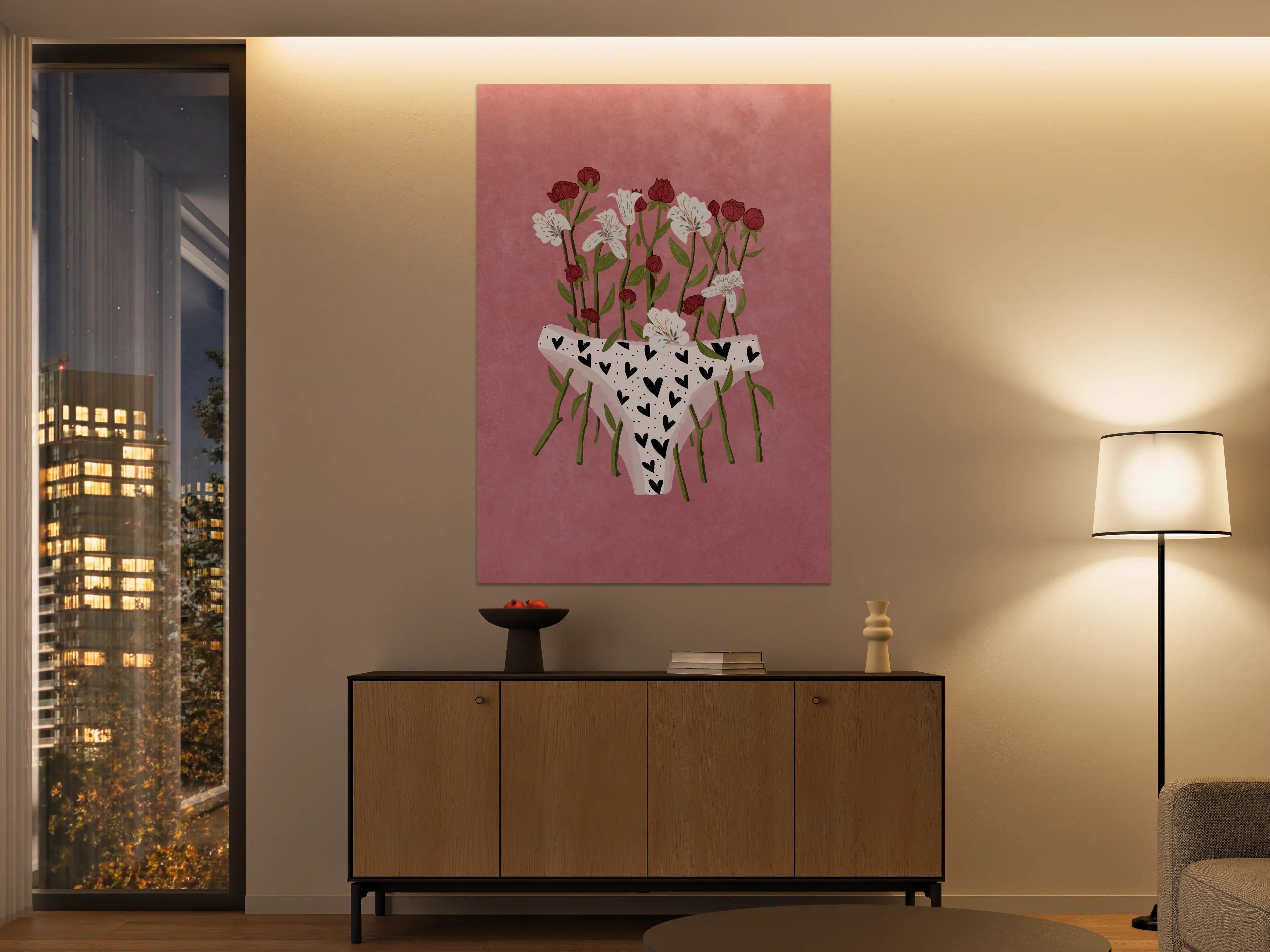 Große Wandbilder - Floral-Heart Lingerie Illustration