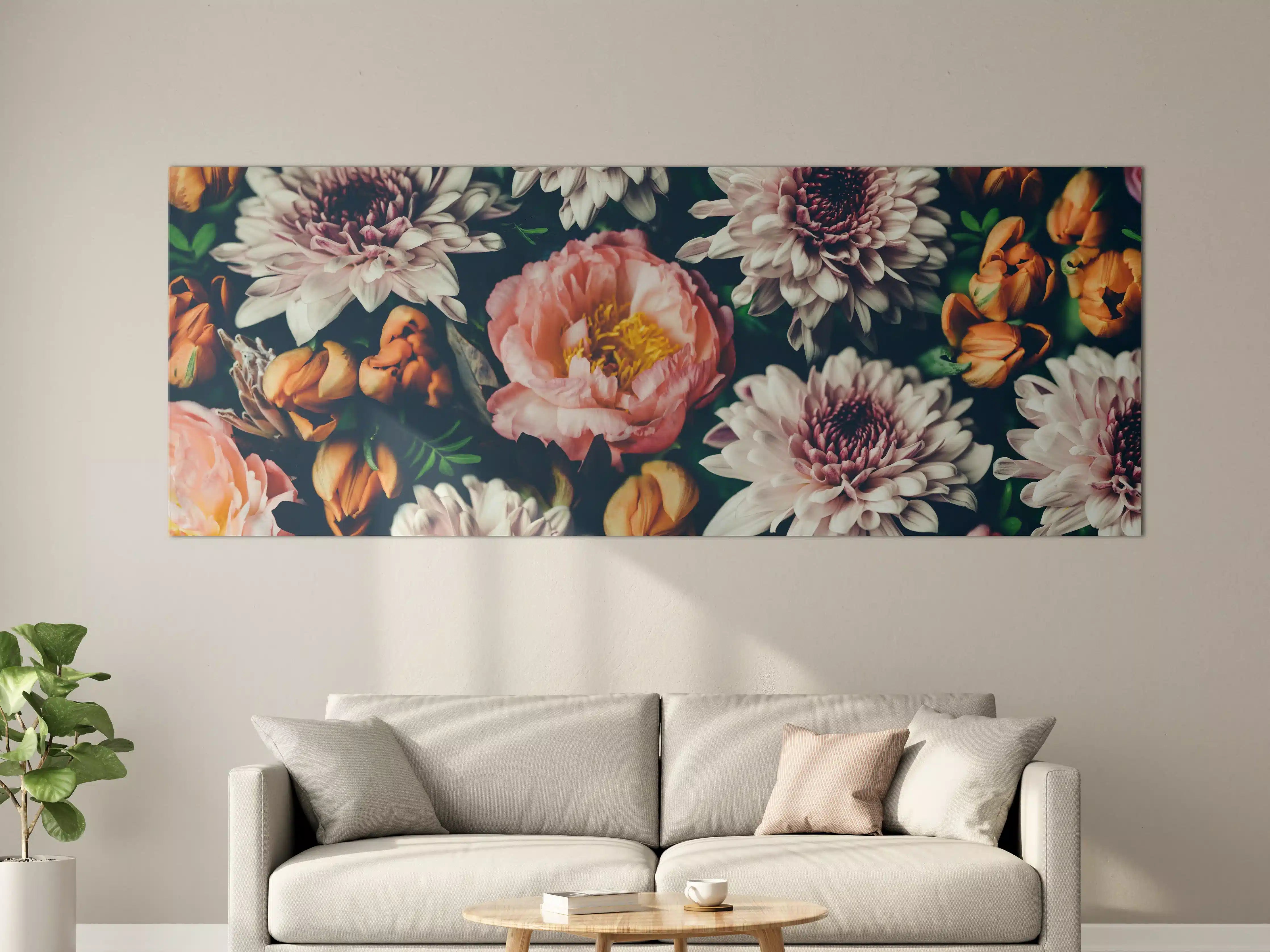 Große Wandbilder - Florale Blumenpracht in warmen Tönen