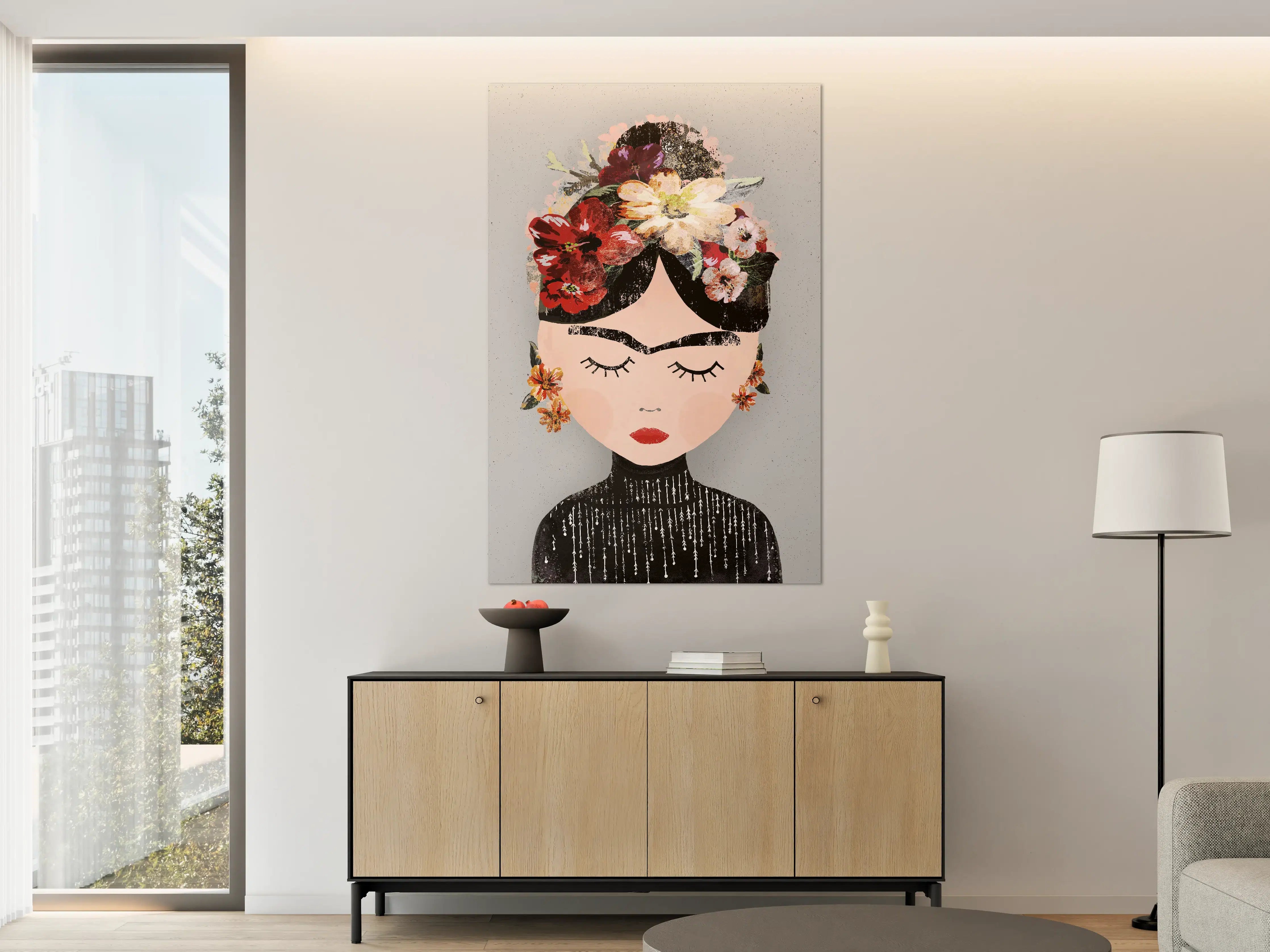 Große Wandbilder - Florale Illustration mit stilisiertem Gesicht