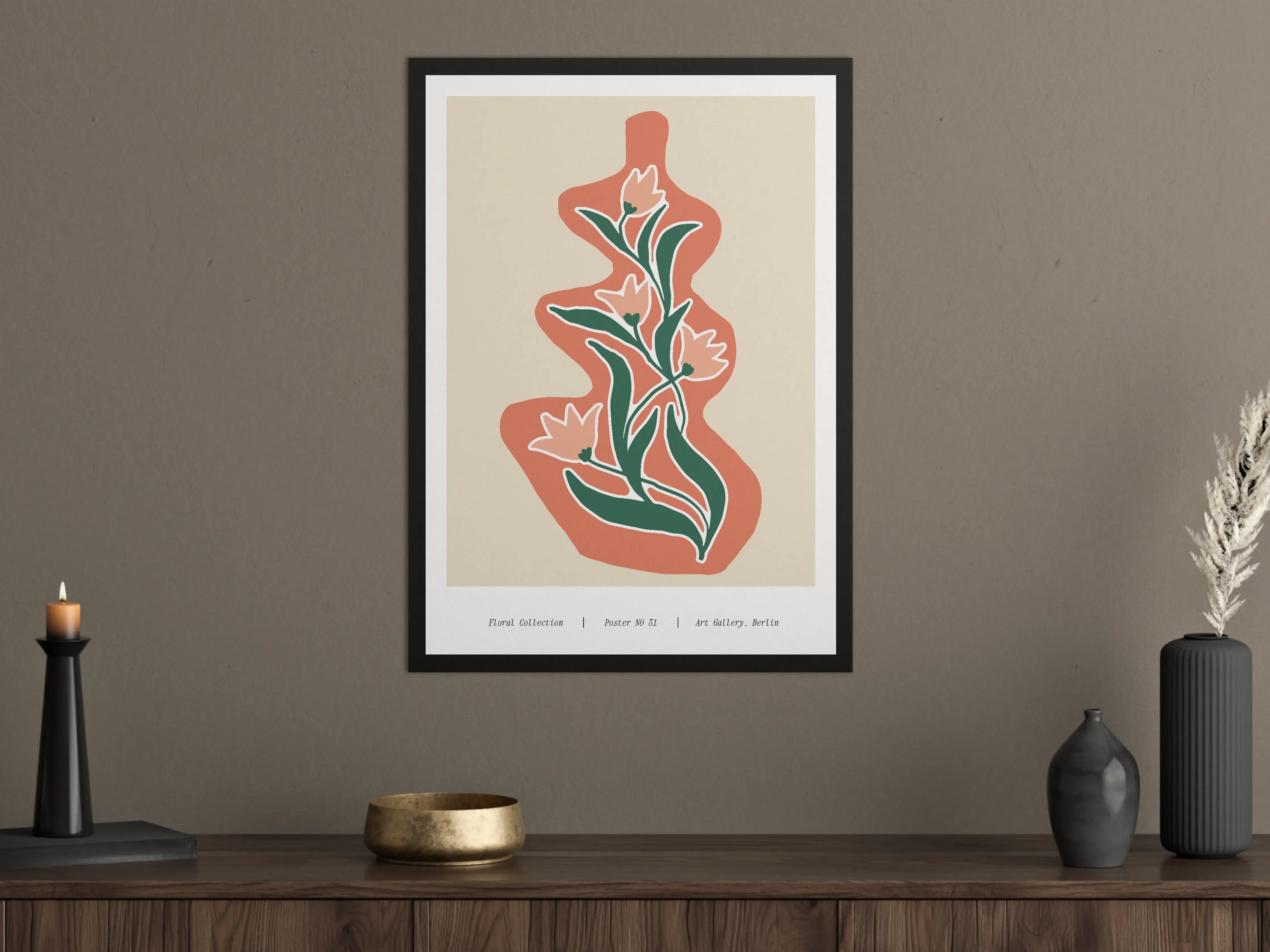 Große Wandbilder - Florale Linienkunst in Zarten Tönen