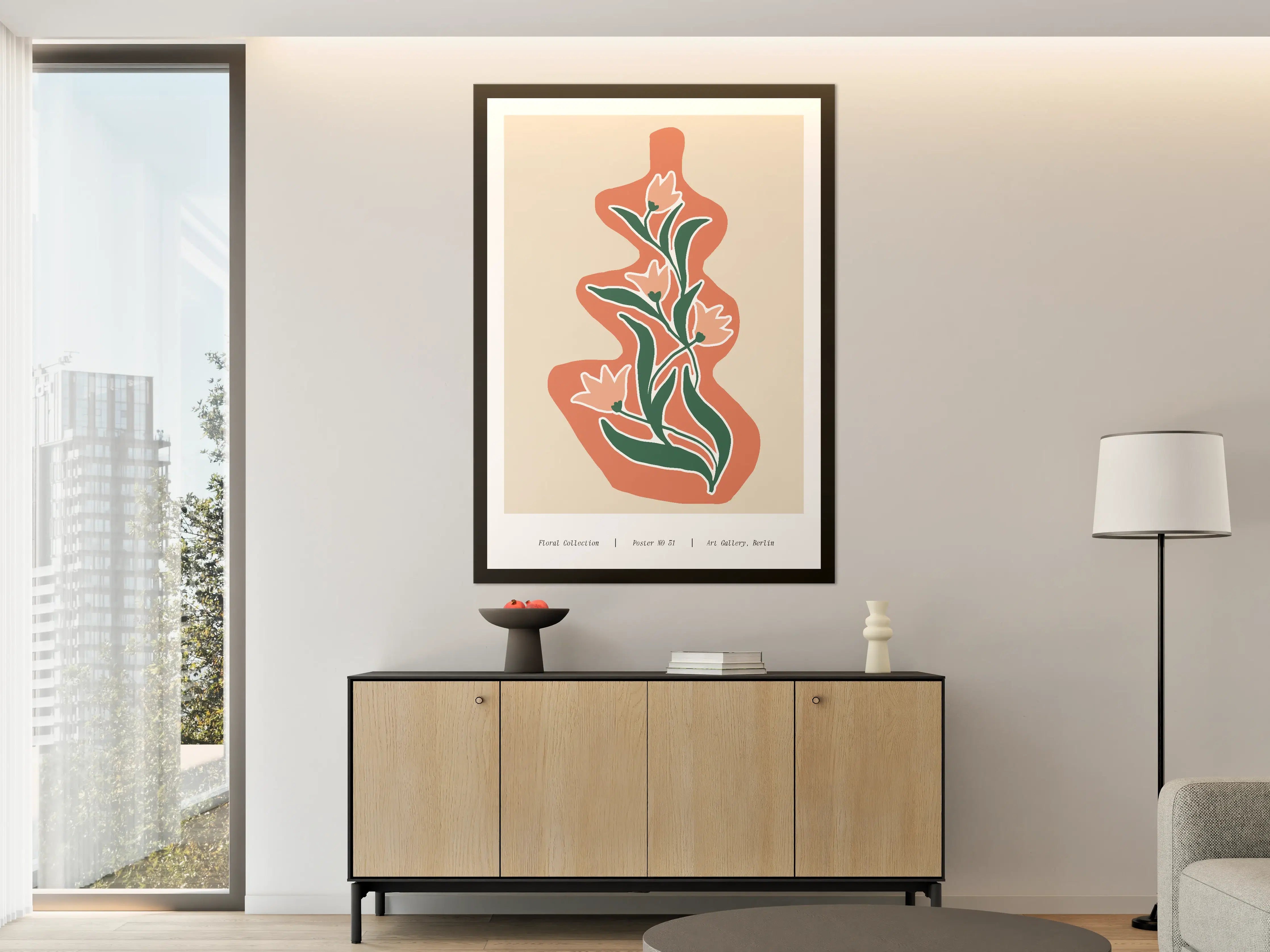 Große Wandbilder - Florale Linienkunst in Zarten Tönen