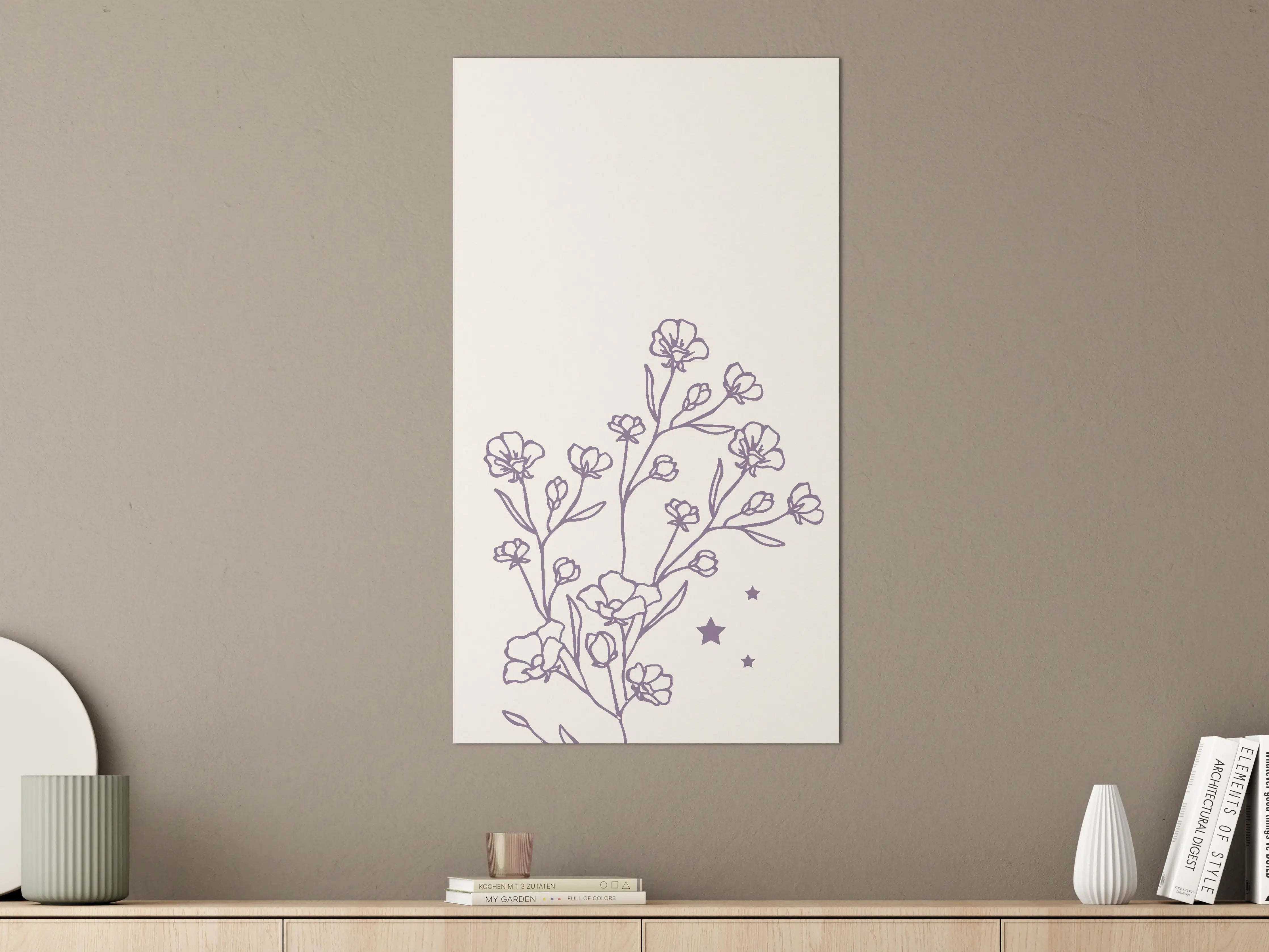 Große Wandbilder - Florale Linienzeichnung mit Sternakzenten