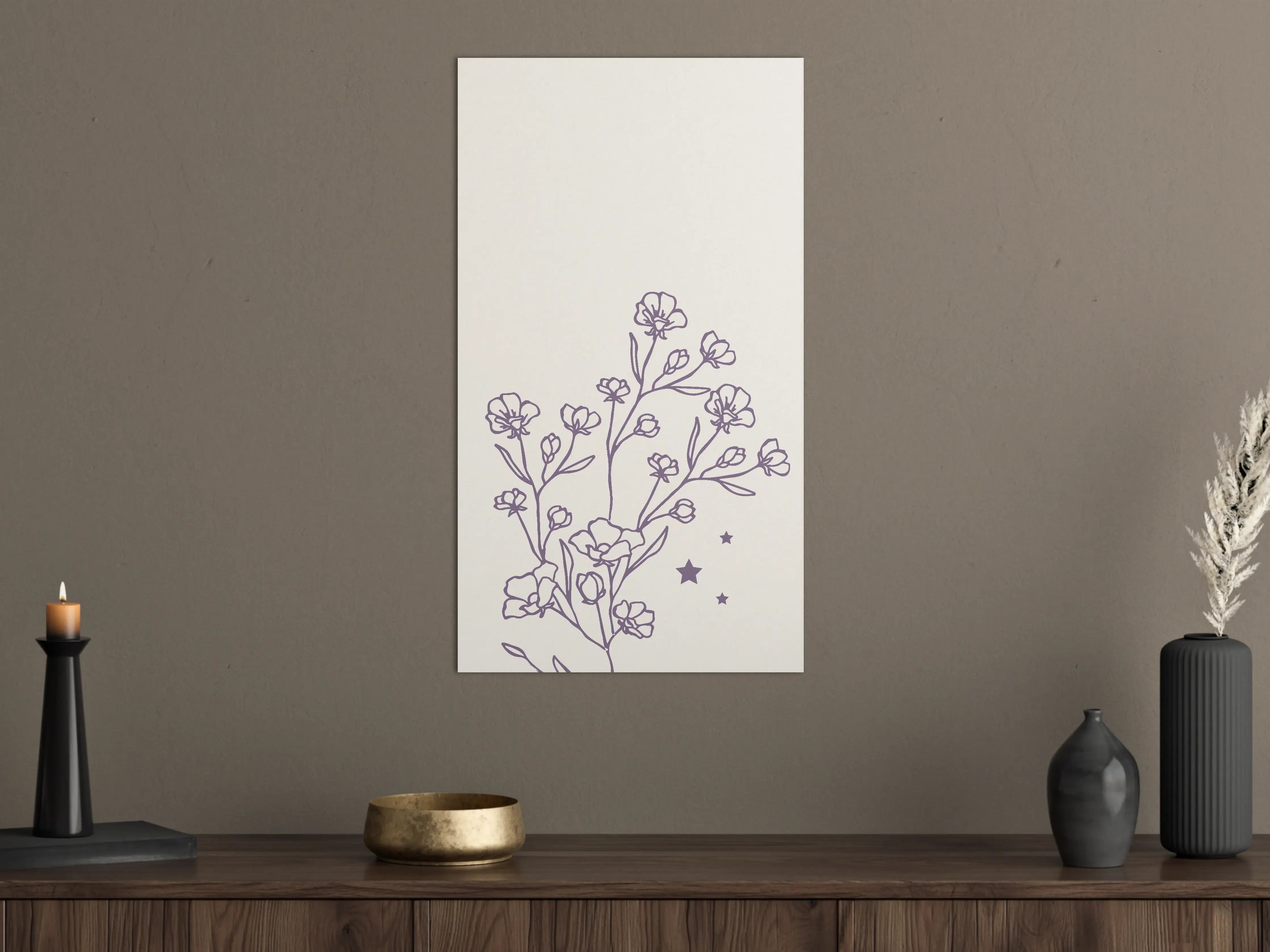 Große Wandbilder - Florale Linienzeichnung mit Sternakzenten