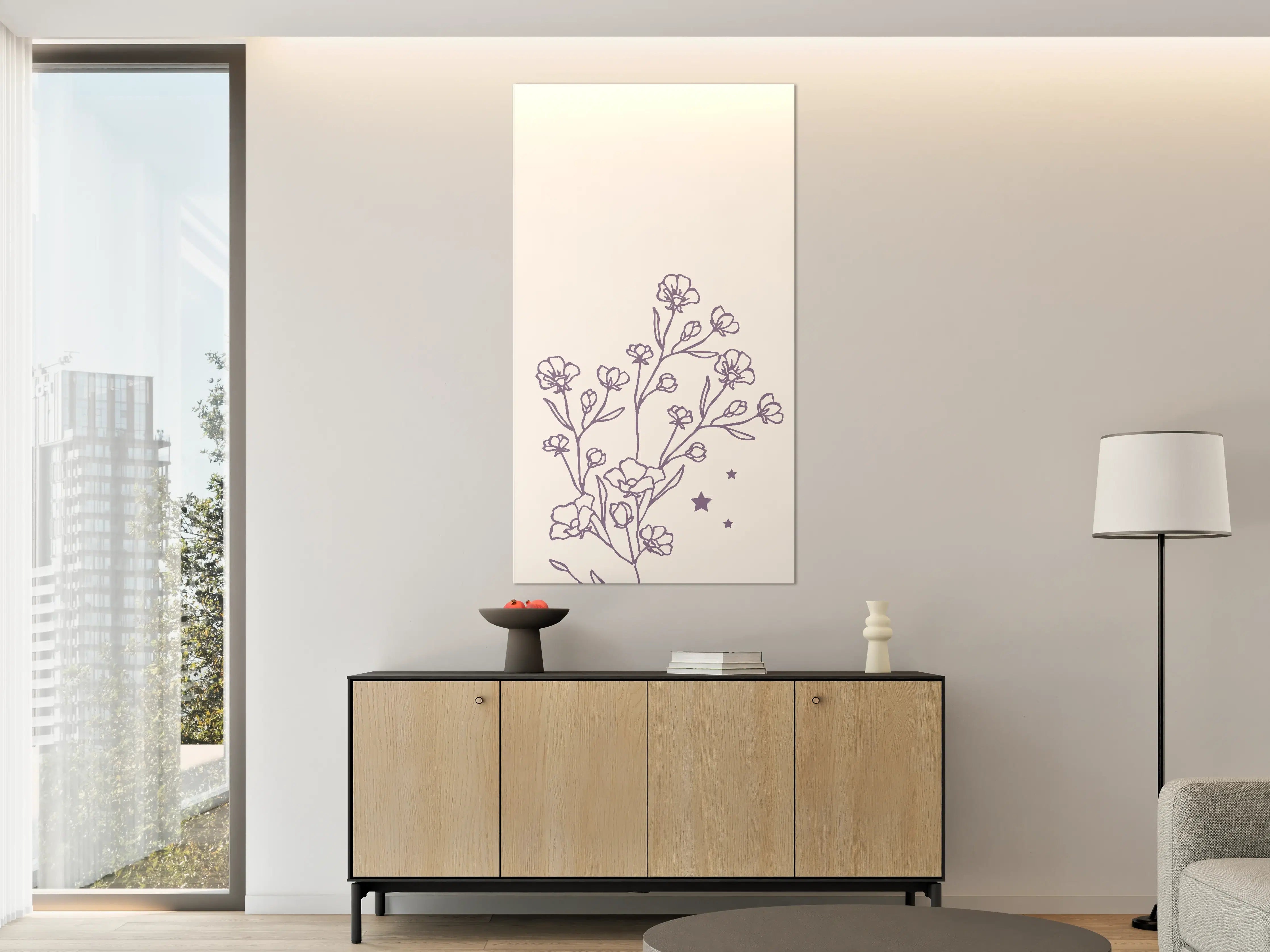 Große Wandbilder - Florale Linienzeichnung mit Sternakzenten