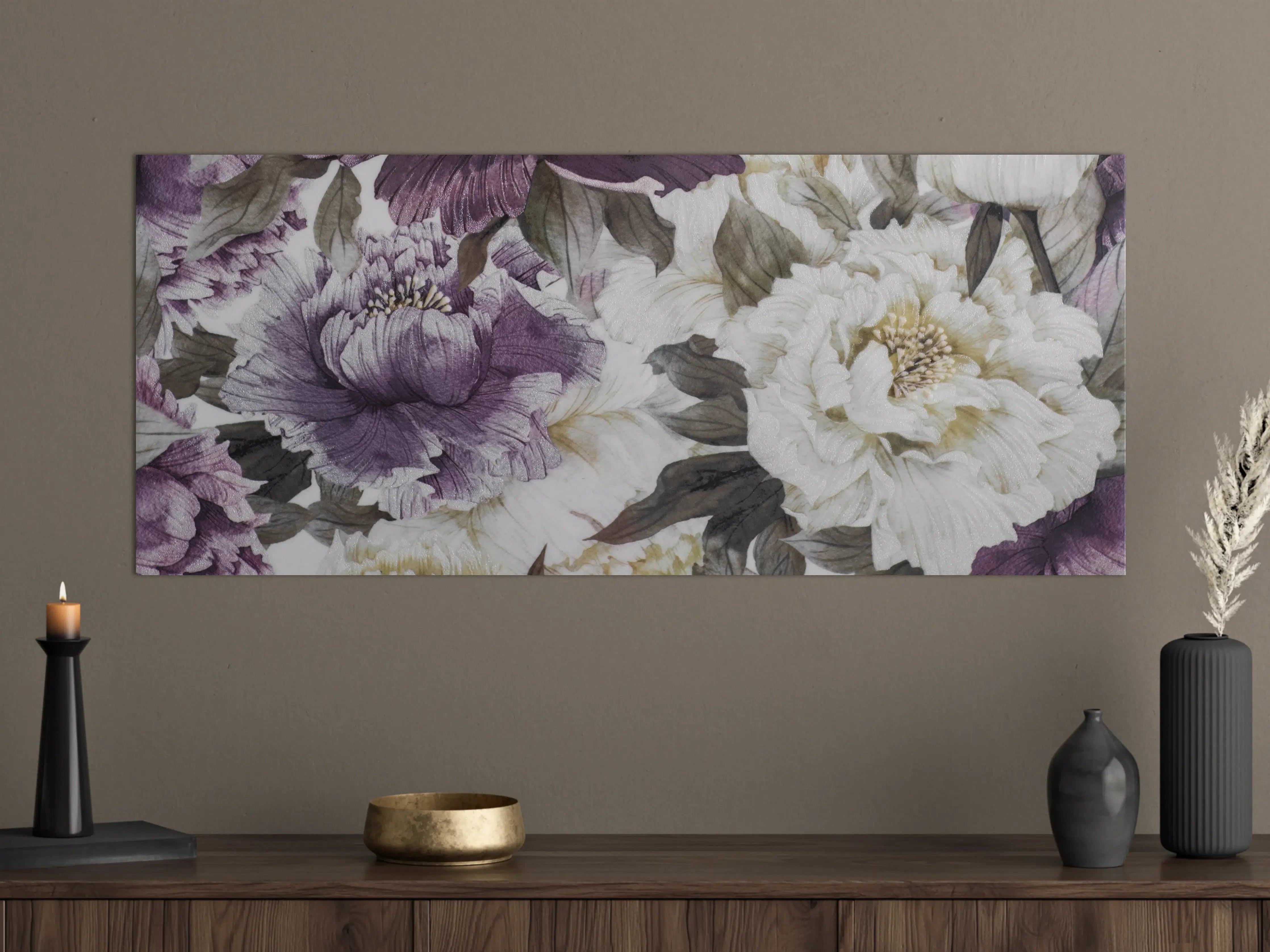 Große Wandbilder - Florale Muster in Beerenton und Creme