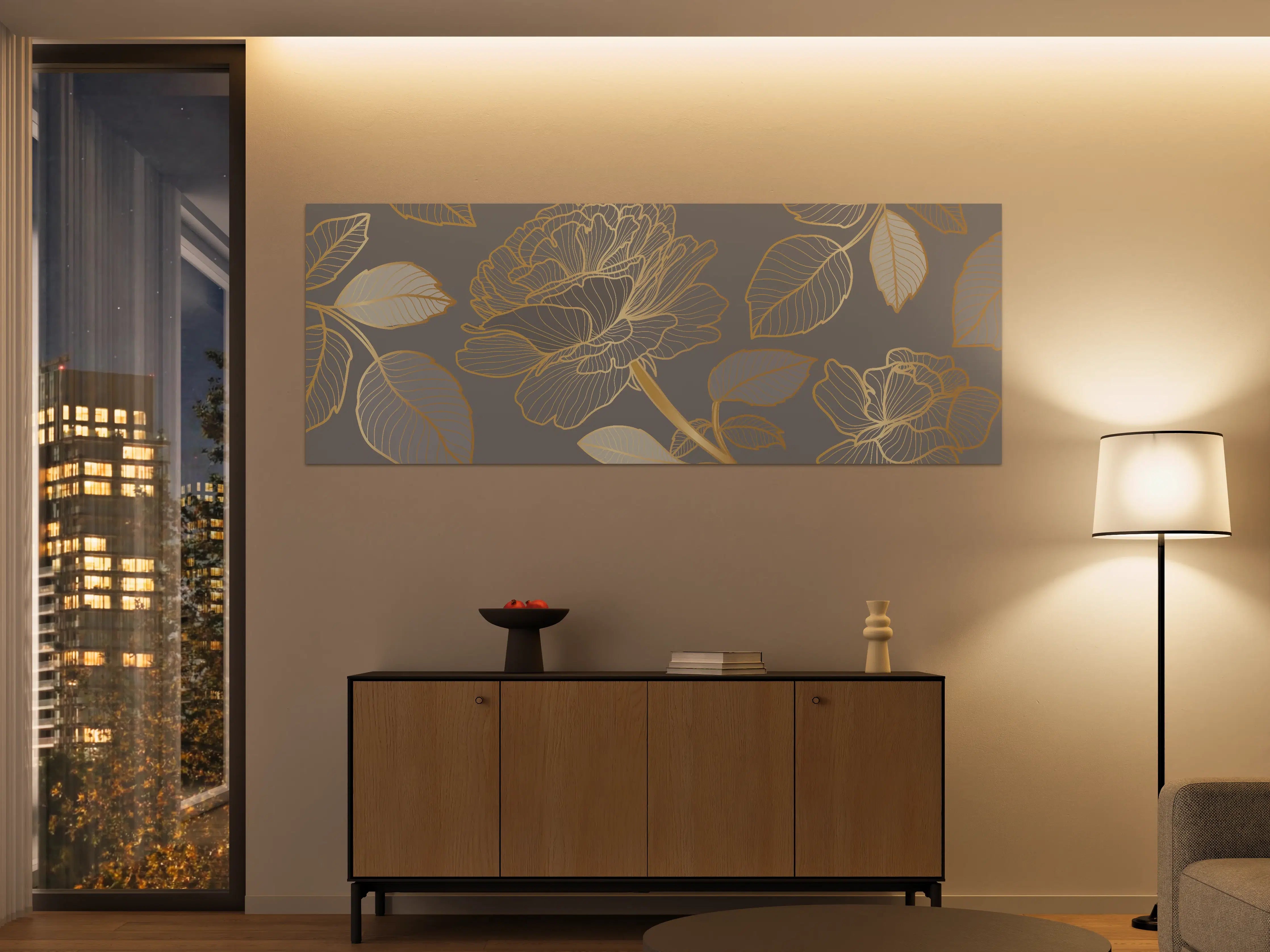 Große Wandbilder - Florales Gold-Muster Design