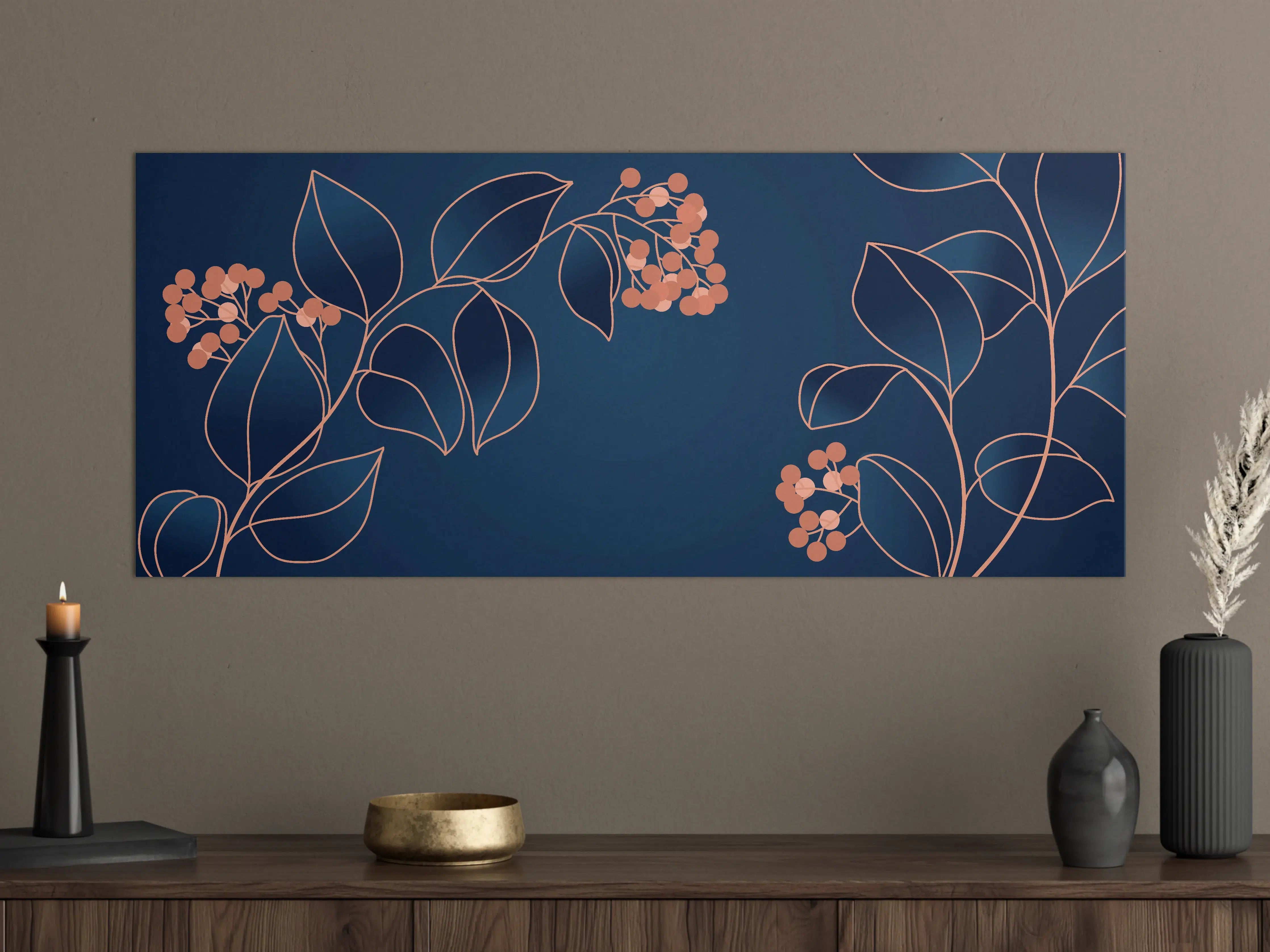 Große Wandbilder - Florales Muster Navy-Orange