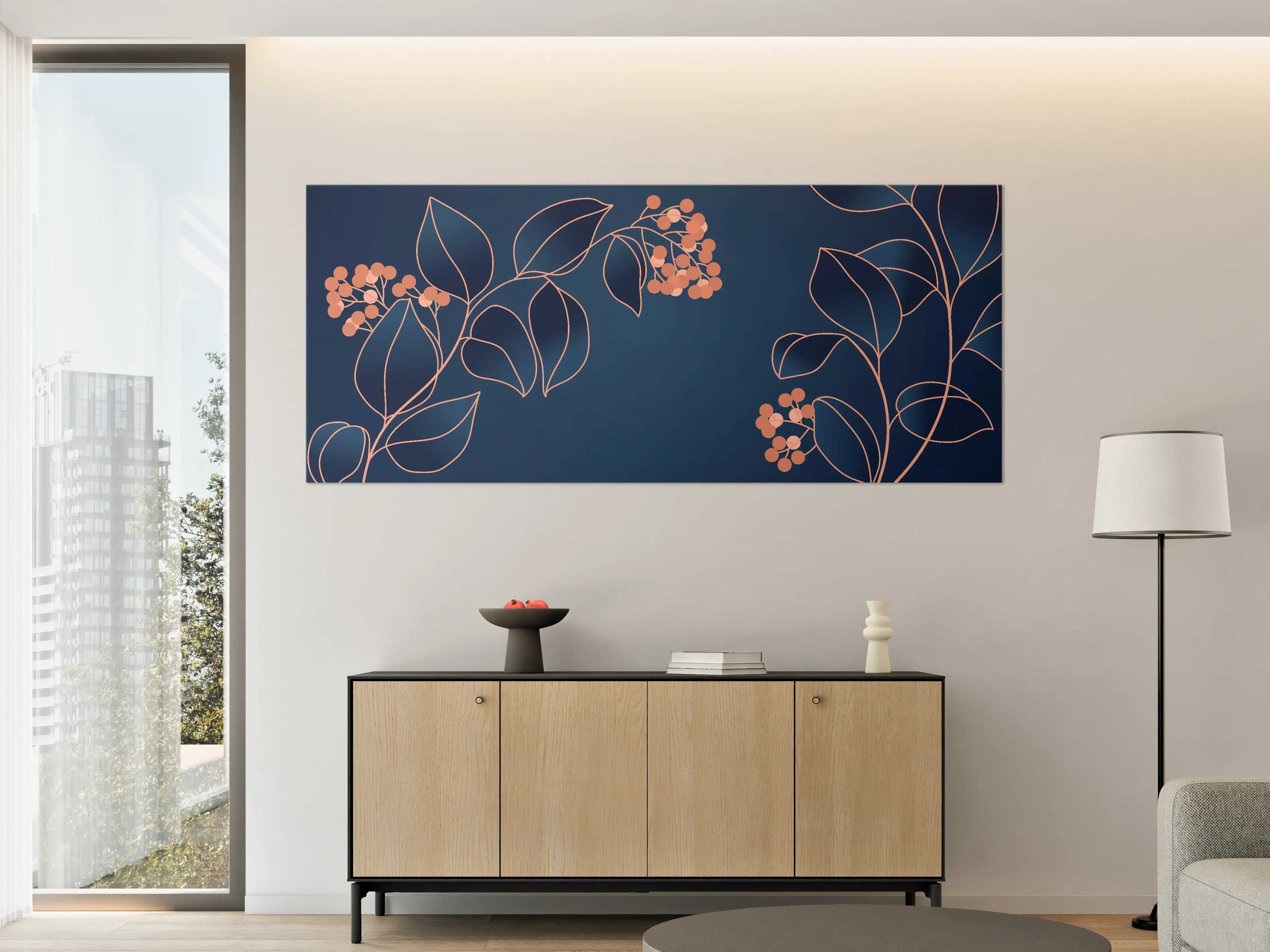 Große Wandbilder - Florales Muster Navy-Orange