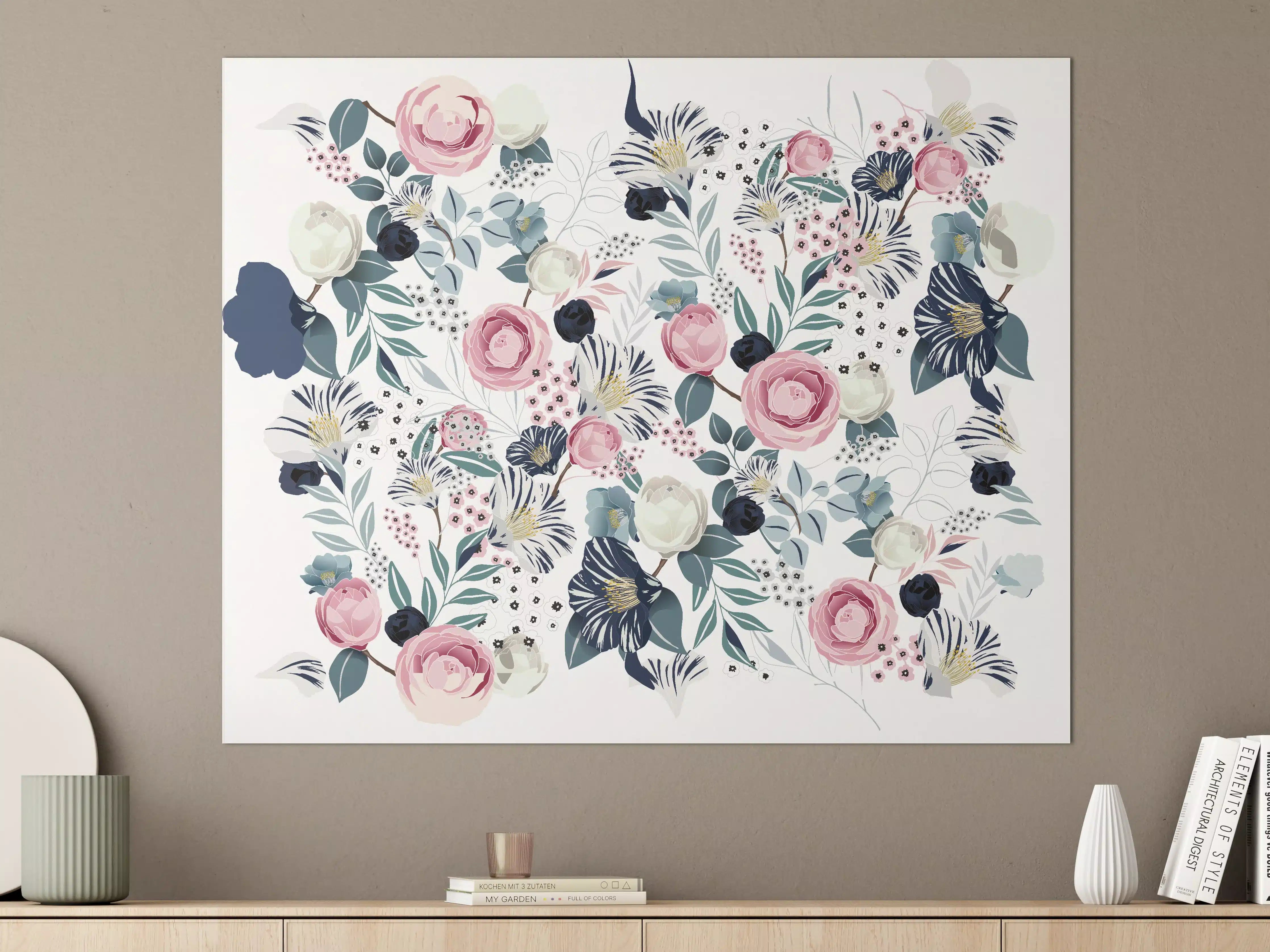 Große Wandbilder - Florales Muster in Pastellfarben