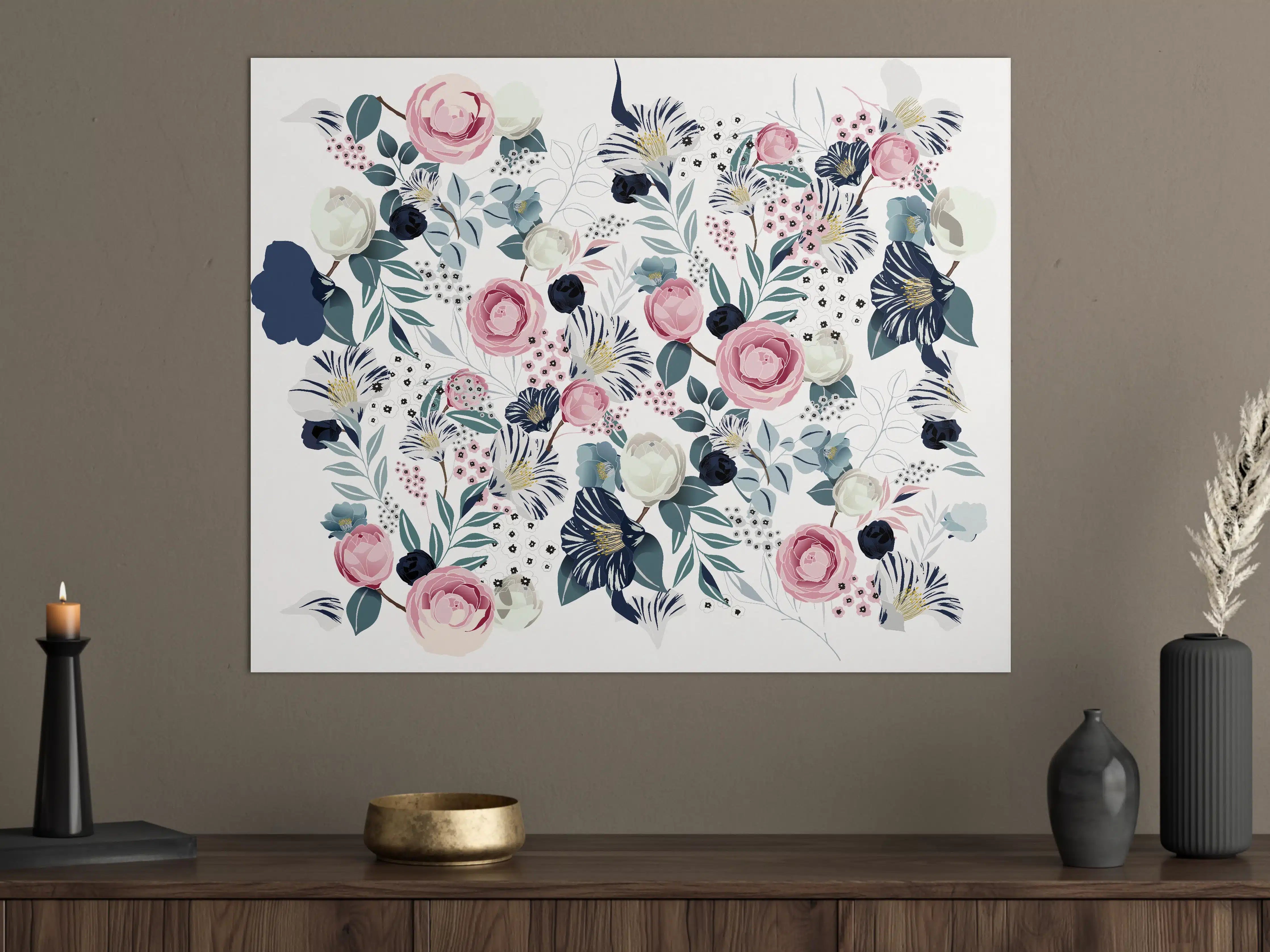Große Wandbilder - Florales Muster in Pastellfarben