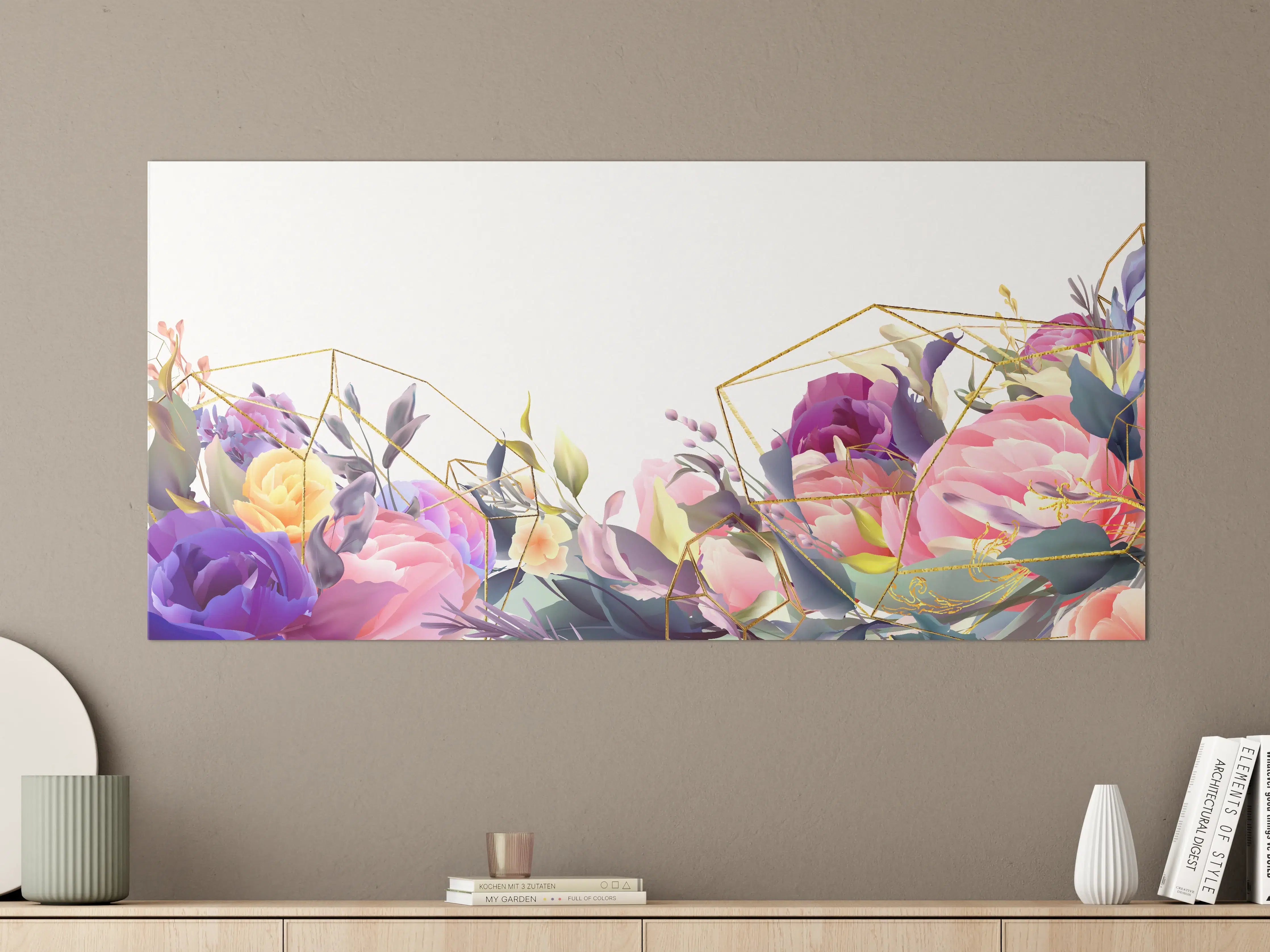 Große Wandbilder - Florales Muster mit Goldakzenten